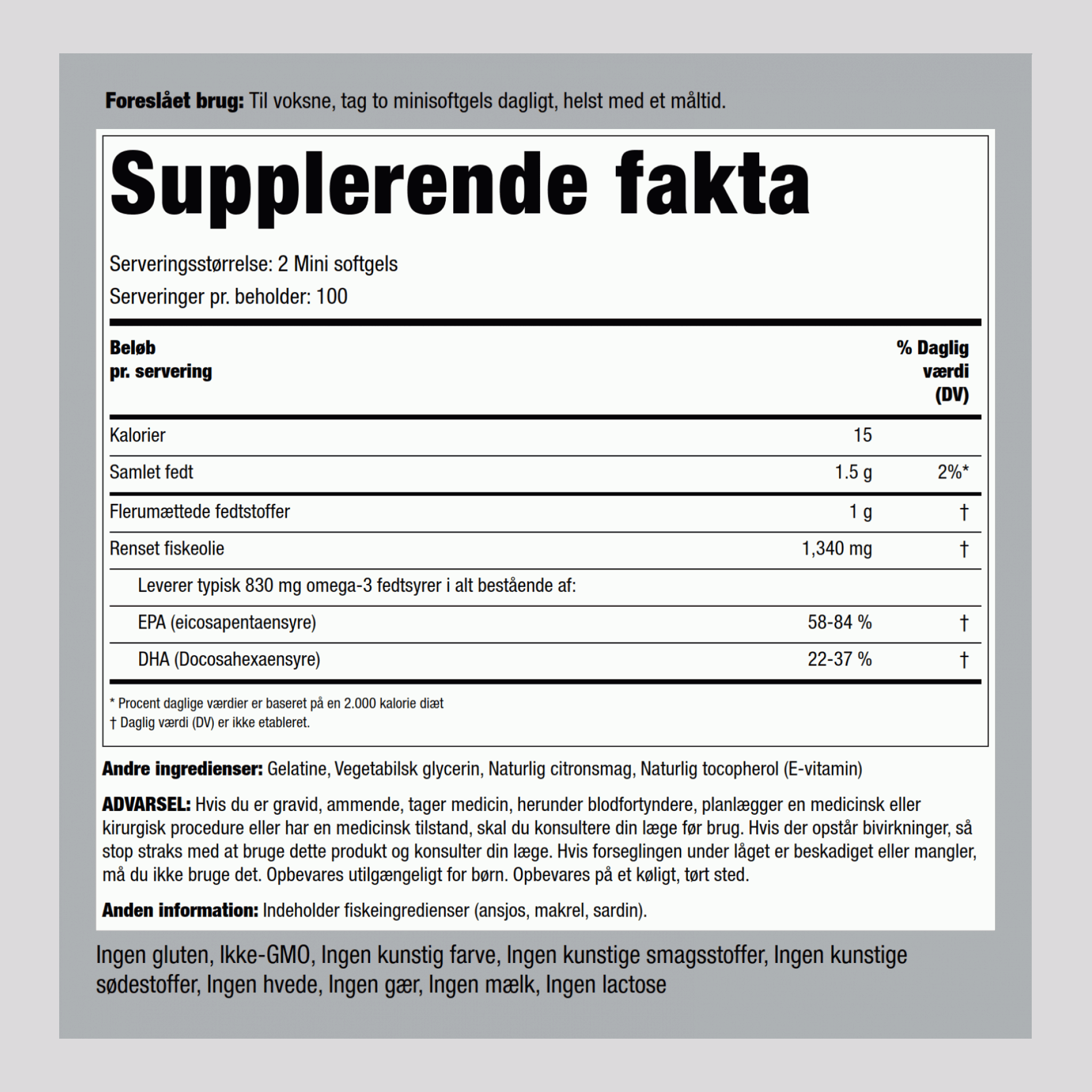 Mini Omega-3 fiskolie 415 mg m/citronsmag 1300 mg (pr. dosering) 200 Mini softgels     