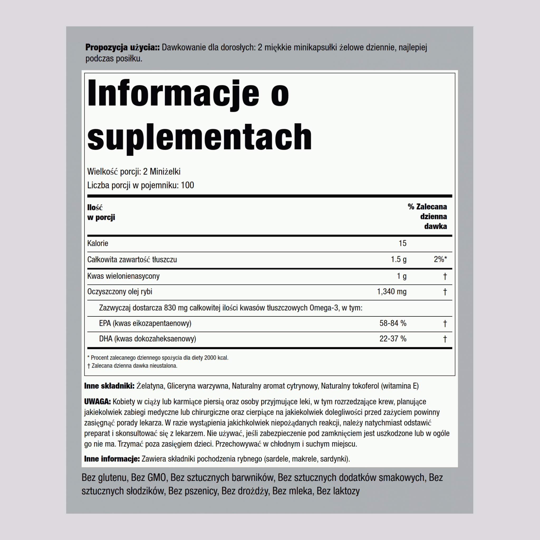 Tran mini z omega-3 415 mg o smaku cytrynowym 1300 mg (na porcję) 200 Miniżelki     