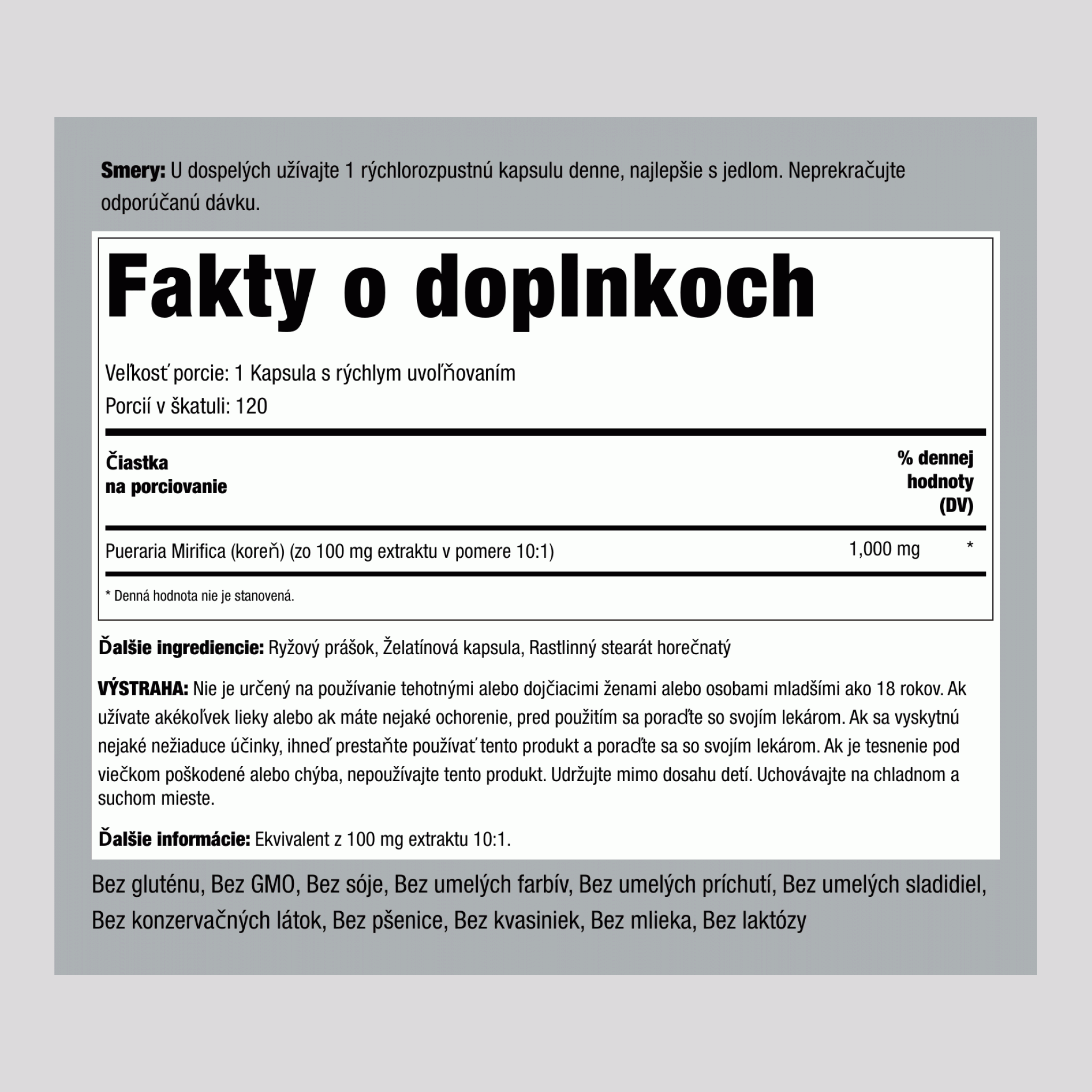 Pueraria Mirifica 1000 mg 120 Kapsule s rýchlym uvoľňovaním 2 Fľaše  