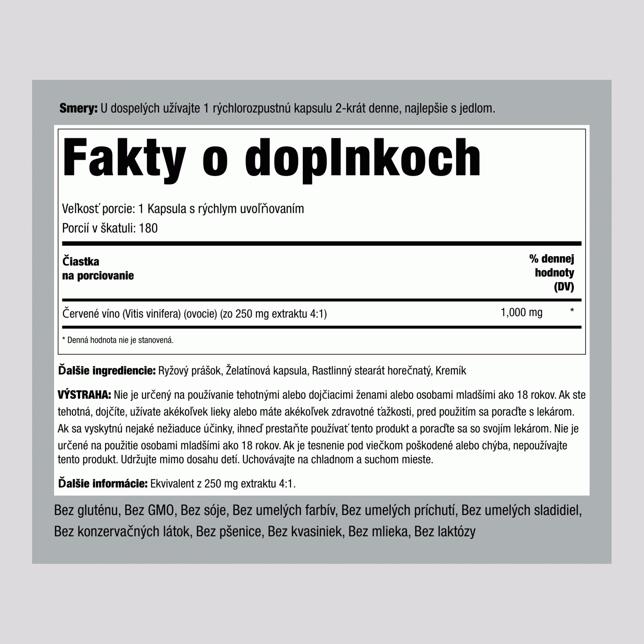 Extrakt z červeného vína  1000 mg 180 Kapsule s rýchlym uvoľňovaním     