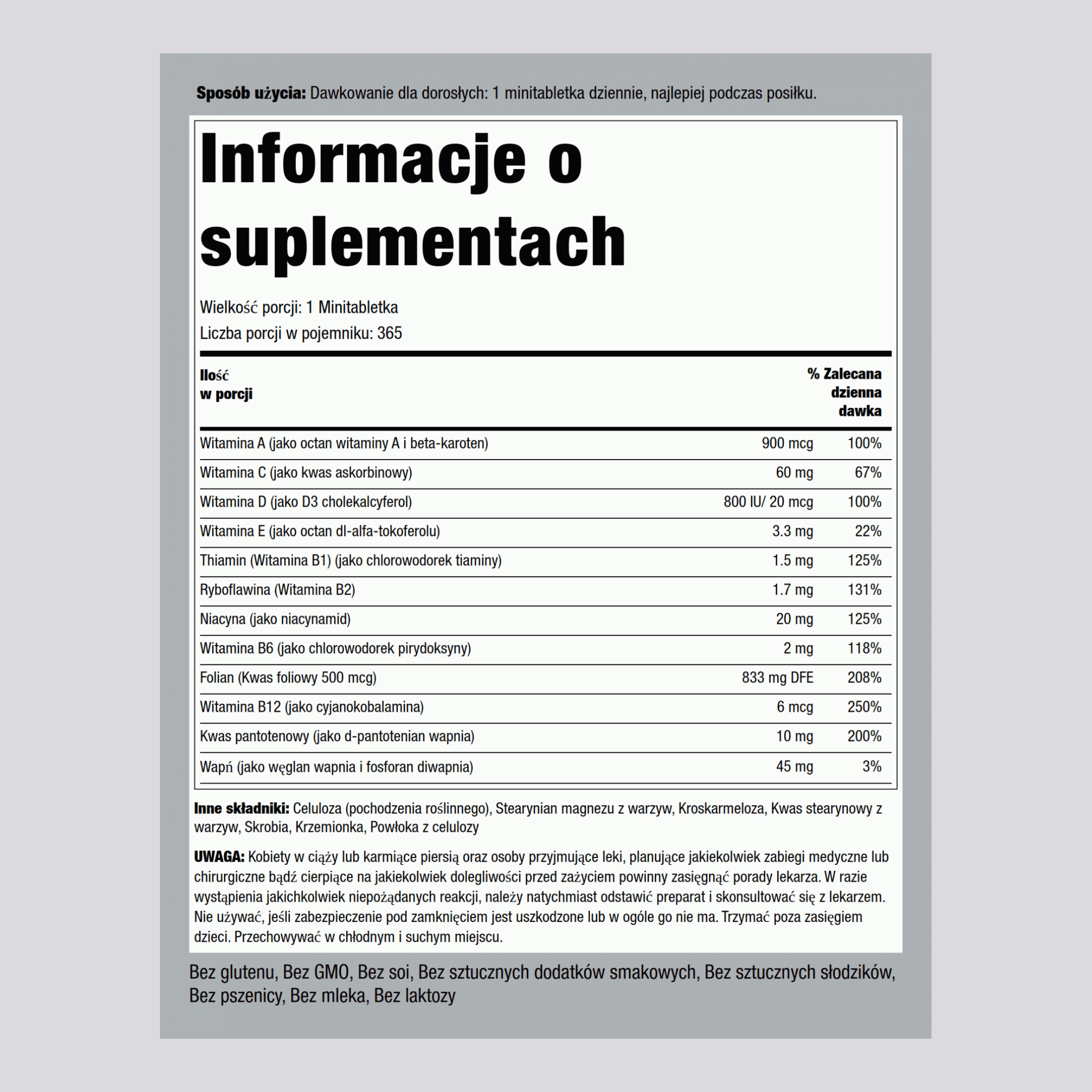 Raz dziennie - Niezbędne witaminy 365 Powlekane tabletki       