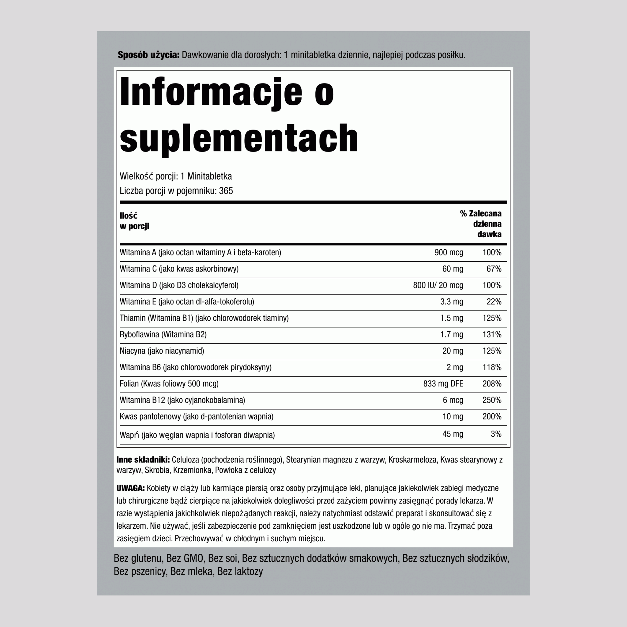 Raz dziennie - Niezbędne witaminy 365 Powlekane tabletki 2 Butelki     