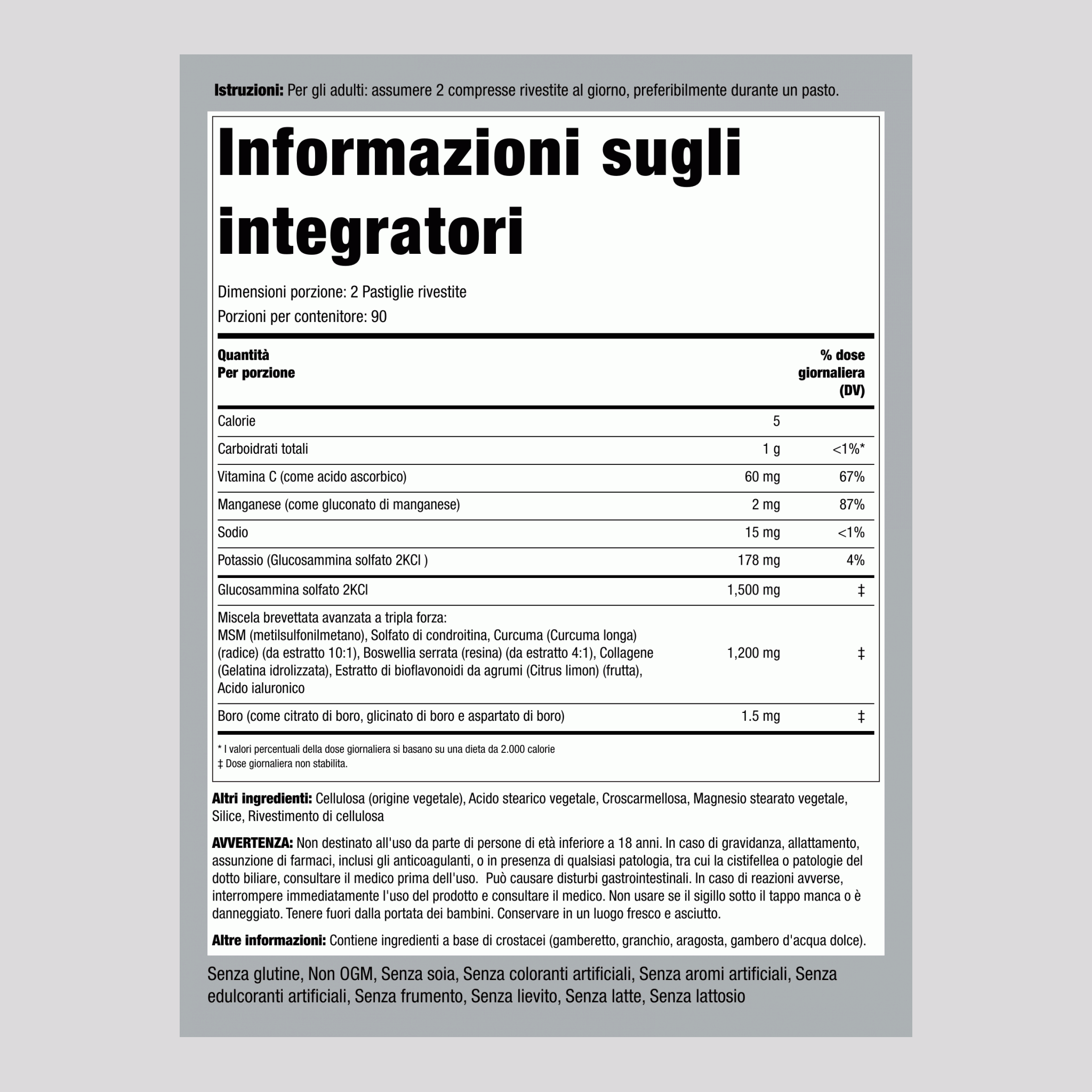 MSM Plus Condroitina glucosamina tripla azione formula avanzata Turmerico 180 Pastiglie rivestite       