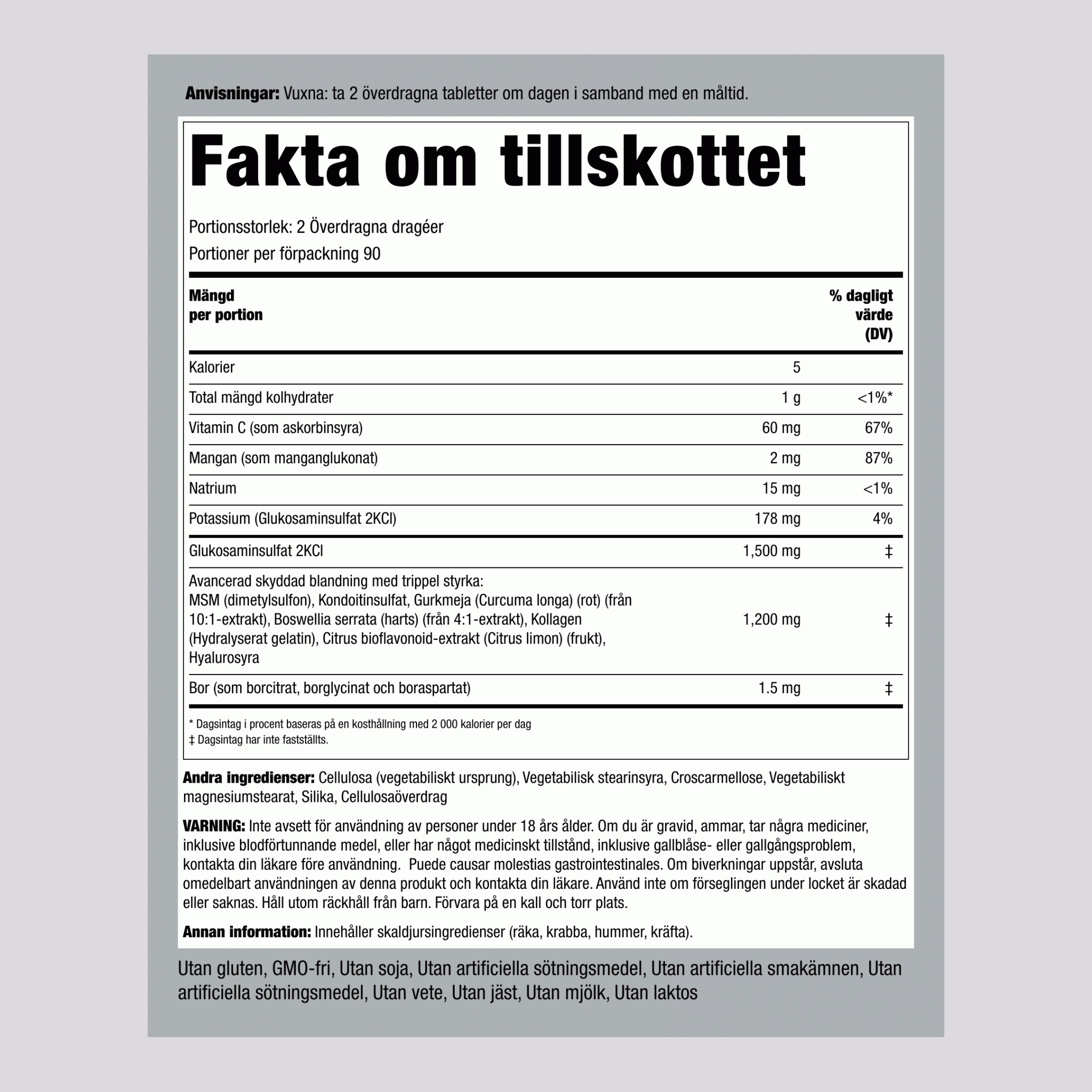 Avancerat glukosamin-kondroitin MSM Plus med tredubbel styrka Gurkmeja 180 Överdragna dragéer       