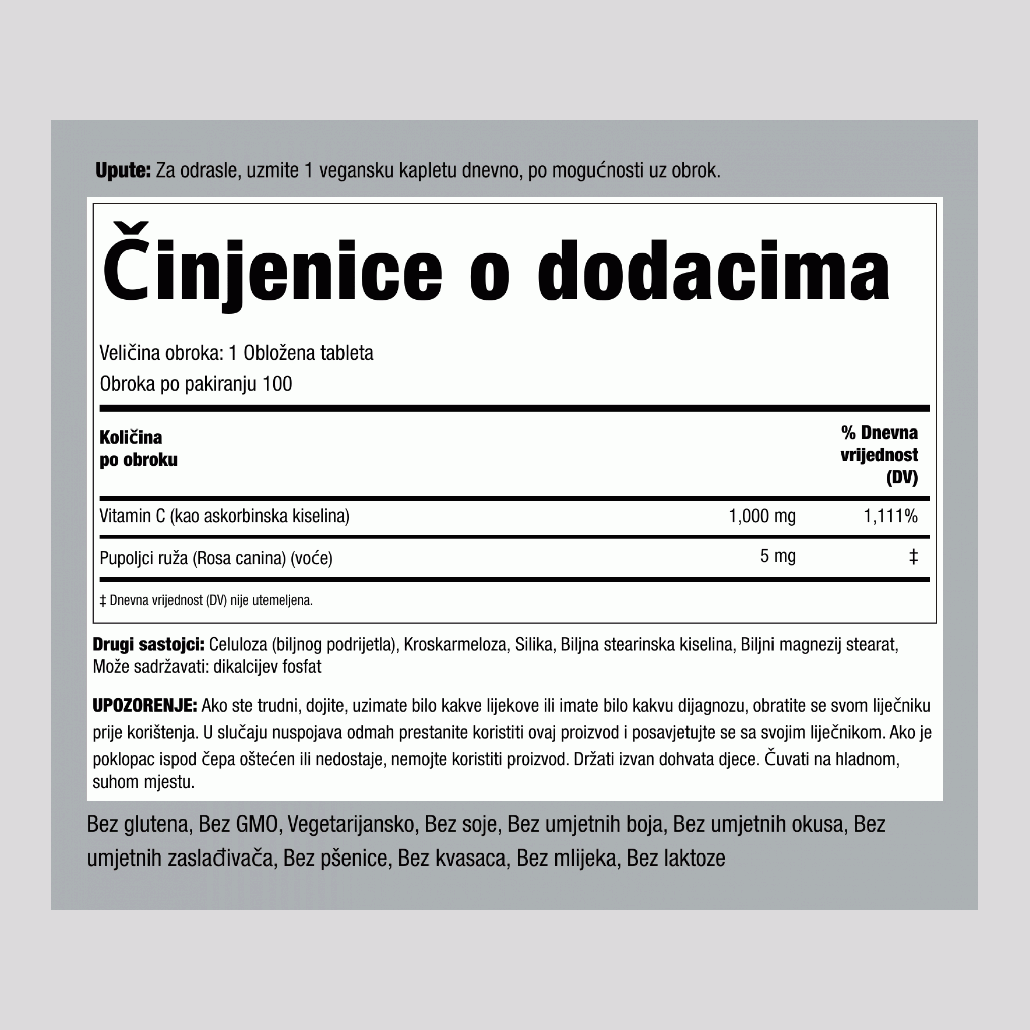 Vitamin C 1000 mg s šipkom, 100 tableta