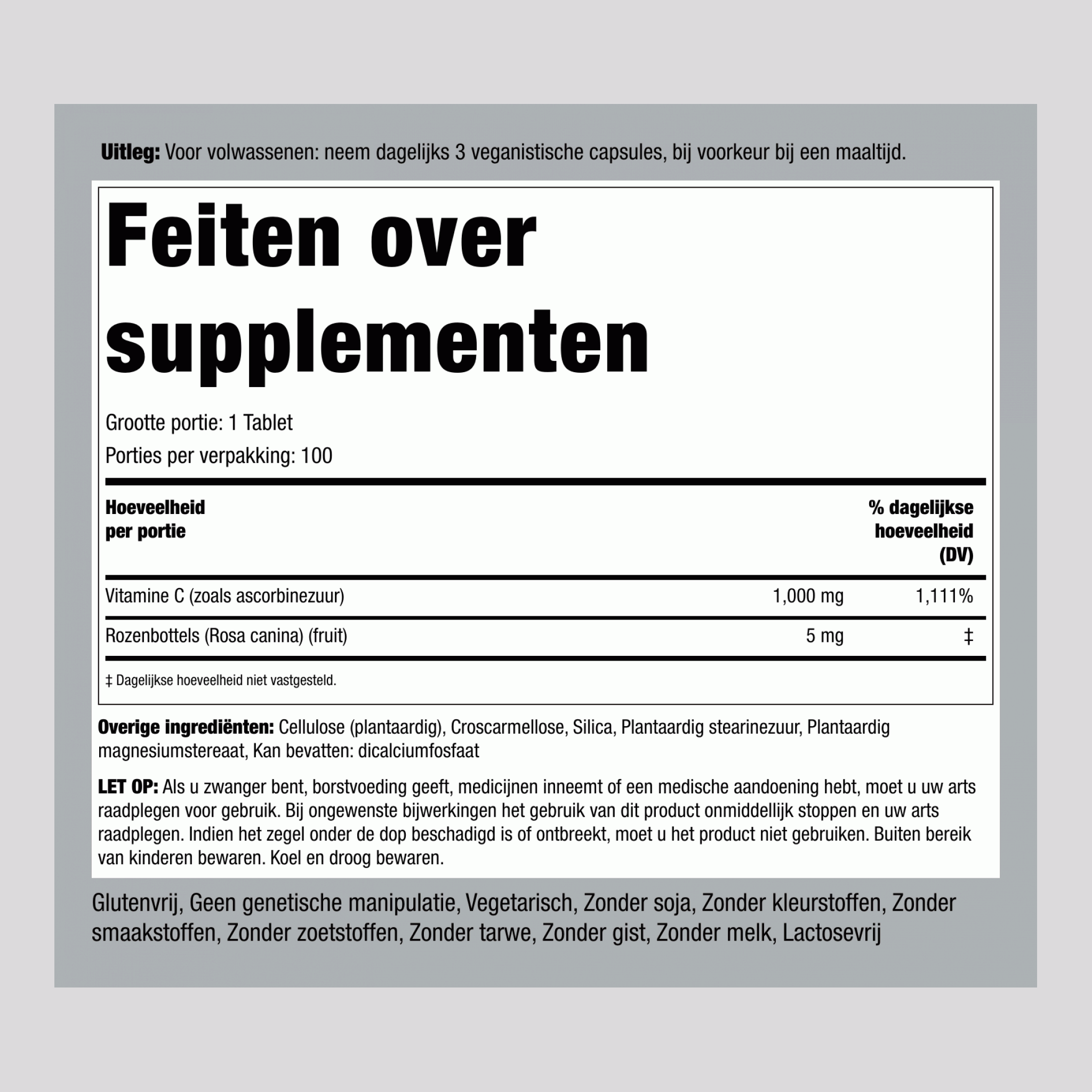 Vitamine C 1000 mg met Rozenbottel, 100 Tabletten