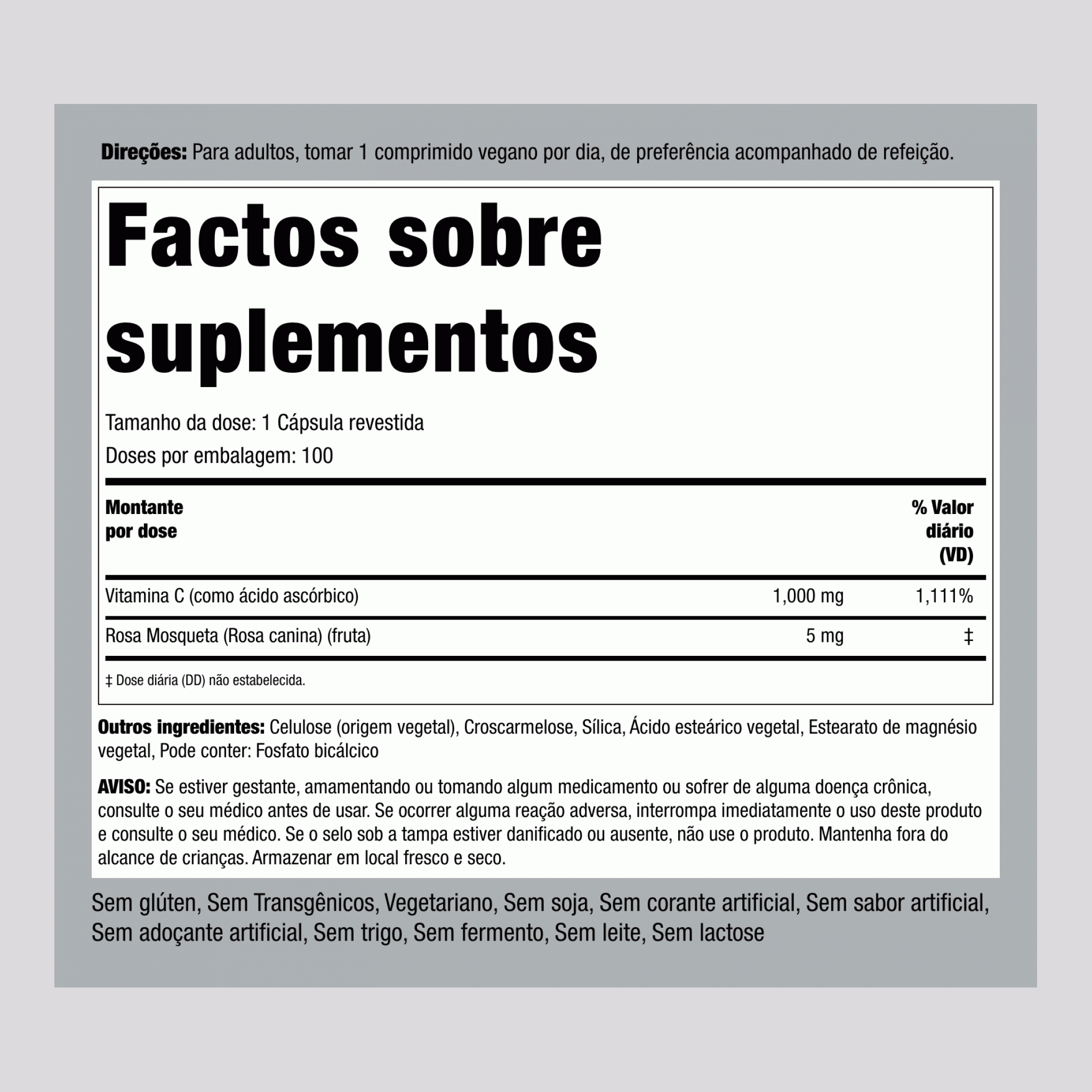 Vitamina C 1000 mg com Rosa Mosqueta, 100 Comprimidos