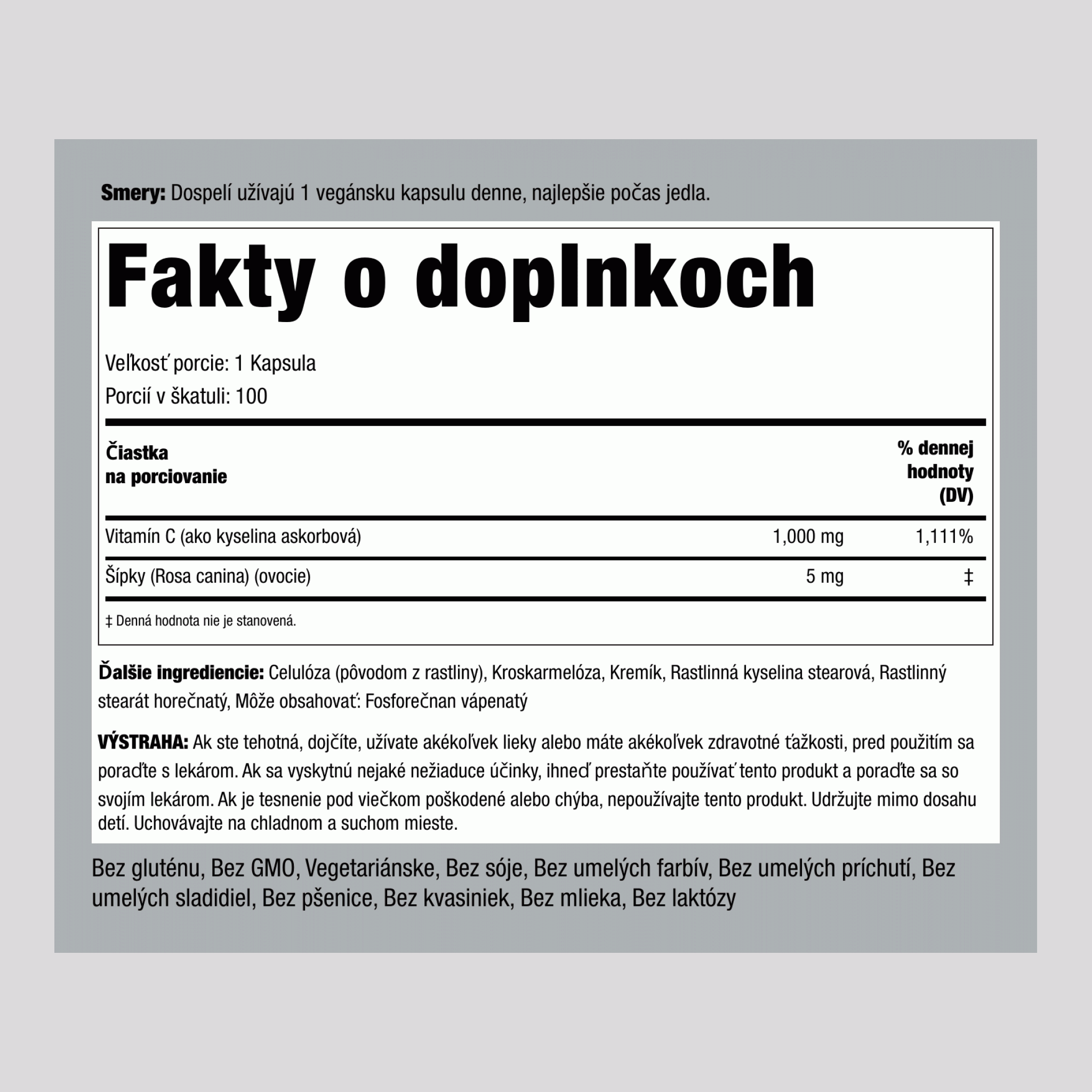 Vitamín C 1000 mg s ružovými bokmi, 100 tabliet