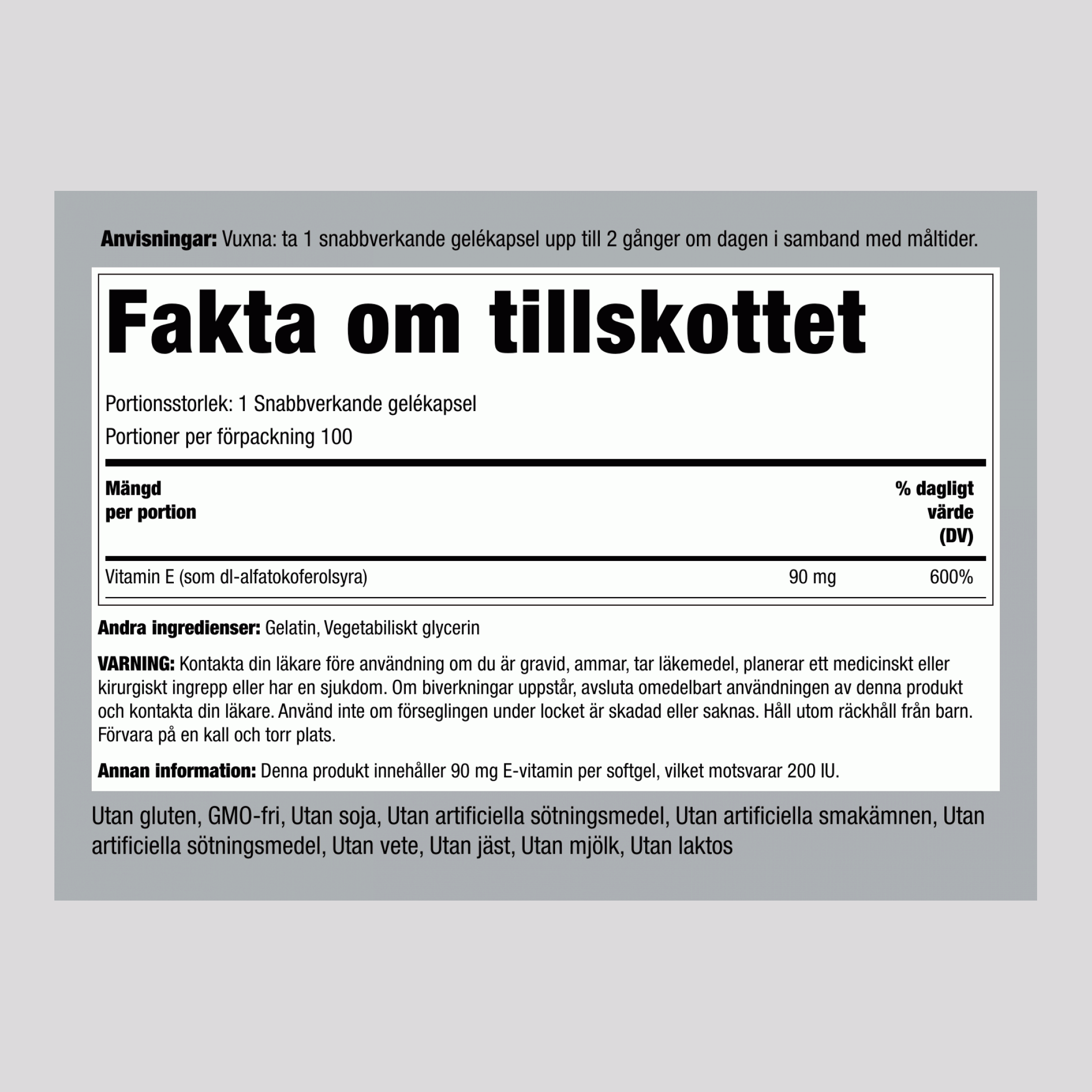 Vitamin E  200 IU 100 Snabbverkande gelékapslar     