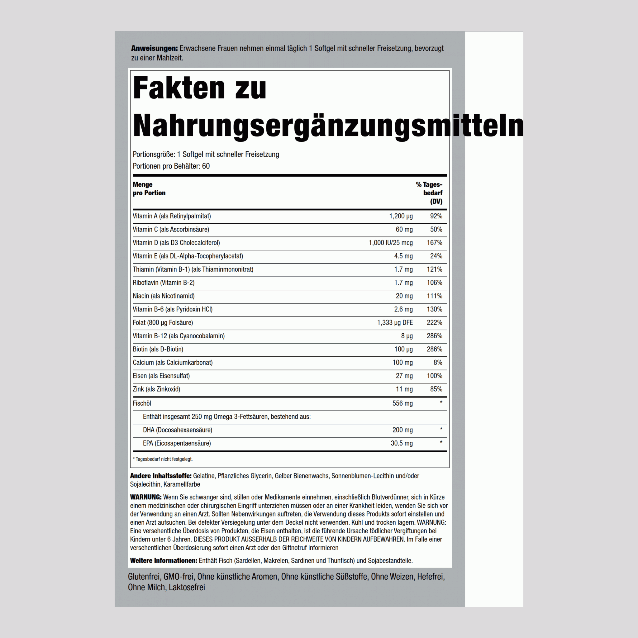 Schwangerschafts-Multivitamin mit DHA 60 Softgele mit schneller Freisetzung       