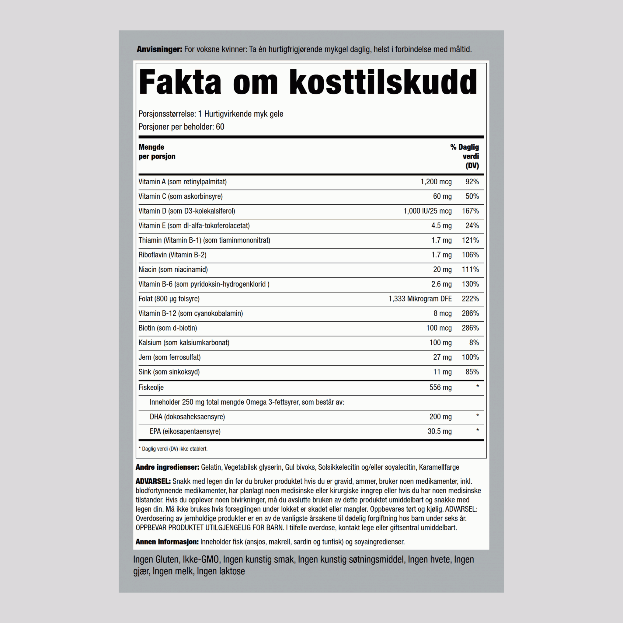 Multivitaminer for gravide, med DHA 60 Hurtigvirkende myke geleer       