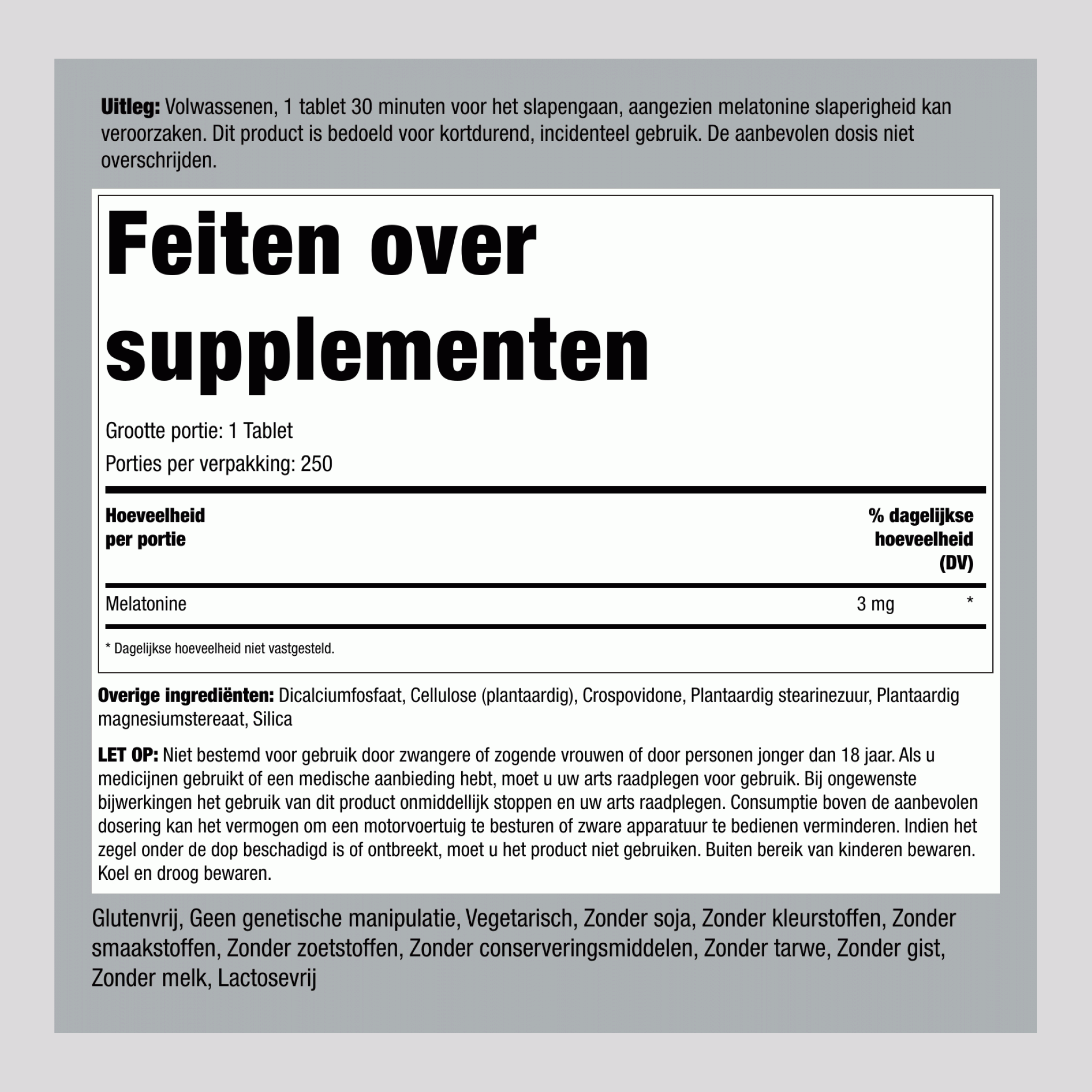 Melatonine  3 mg 250 Tabletten     