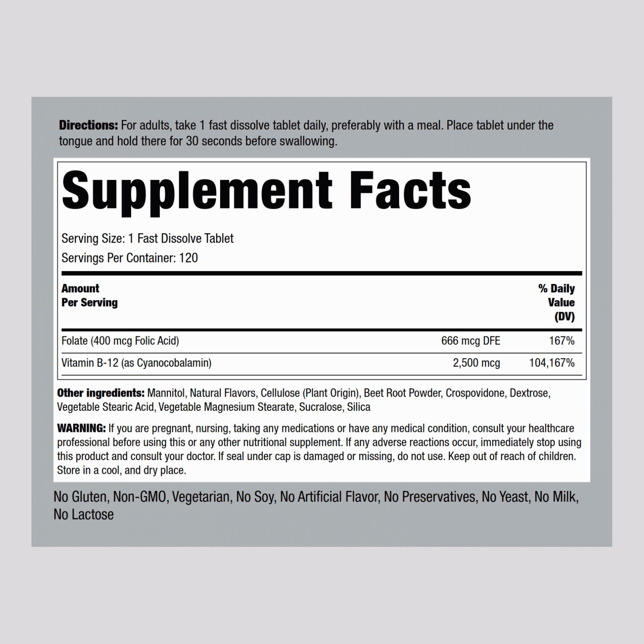 Witamina B12 2500 mcg + kwas foliowy 400 mcg 120 Tabletki szybko rozpuszczające się       