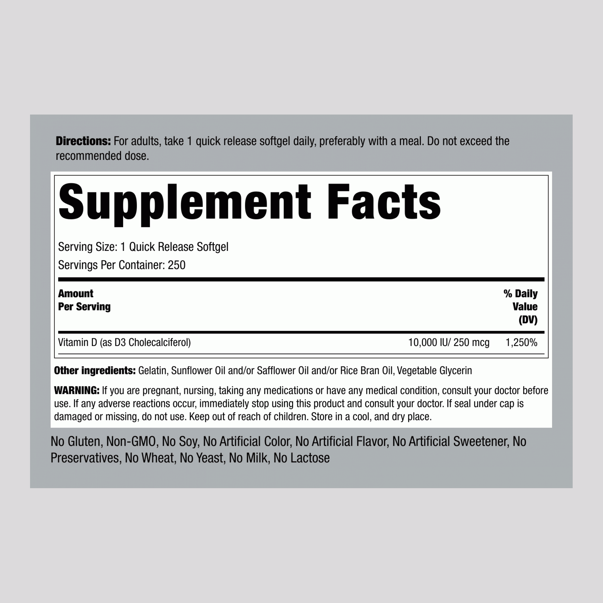 高效維生素D3  10,000 IU 250 快速釋放軟膠囊     