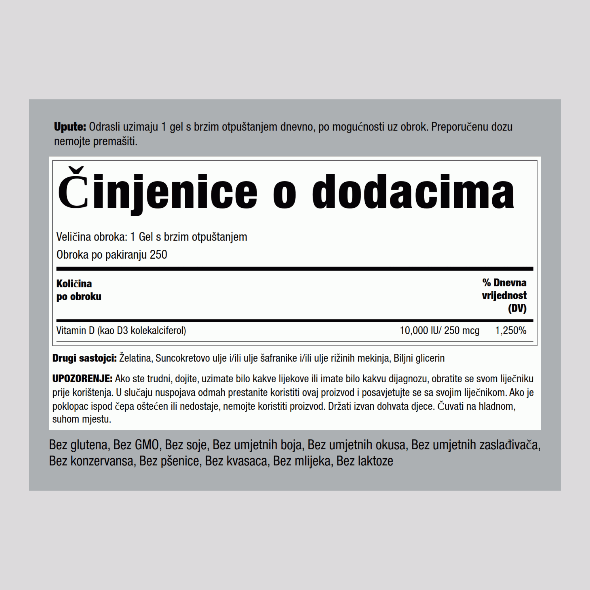 Jaki vitamin D3 10,000 IU 250 Gelovi s brzim otpuštanjem     