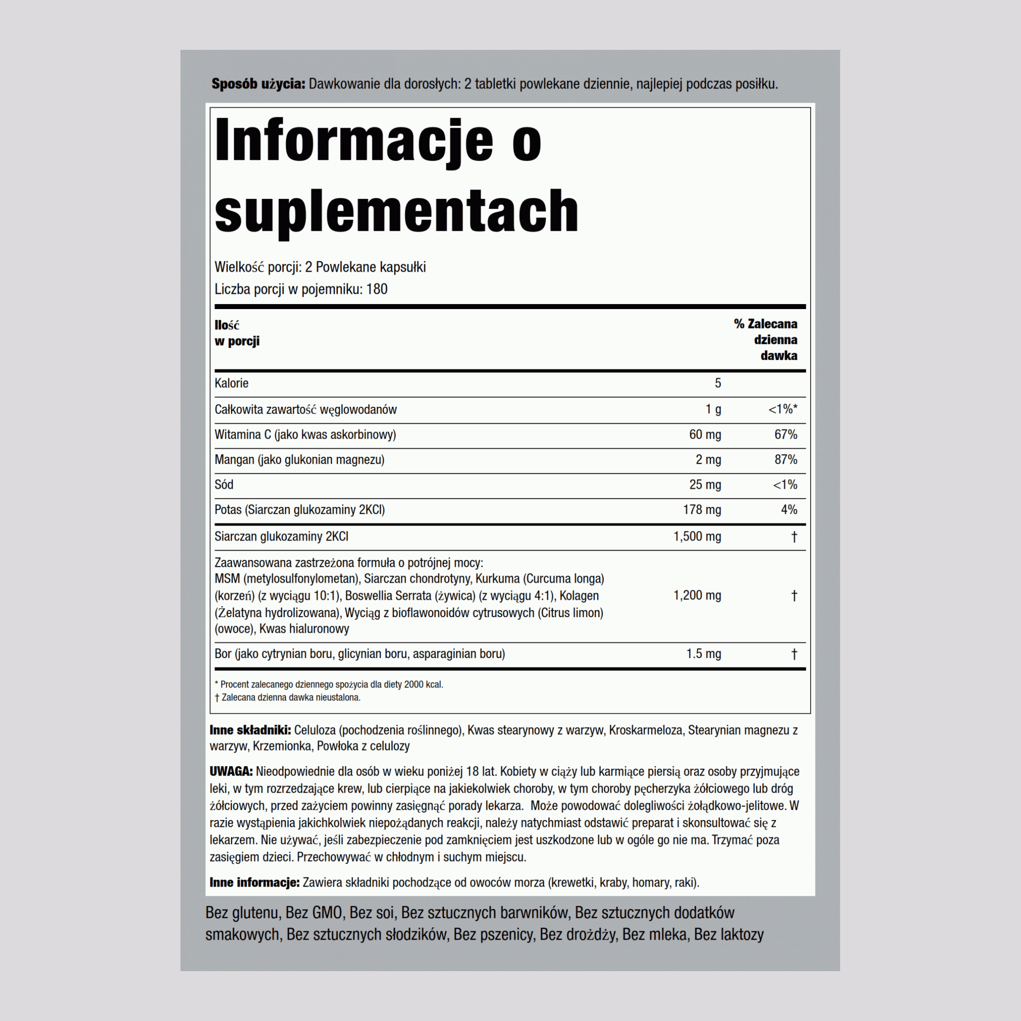 Zaawansowana glukozamina, chondroityna i MSM Plus o potrójnej sile działania Kurkuma 360 Powlekane kapsułki       