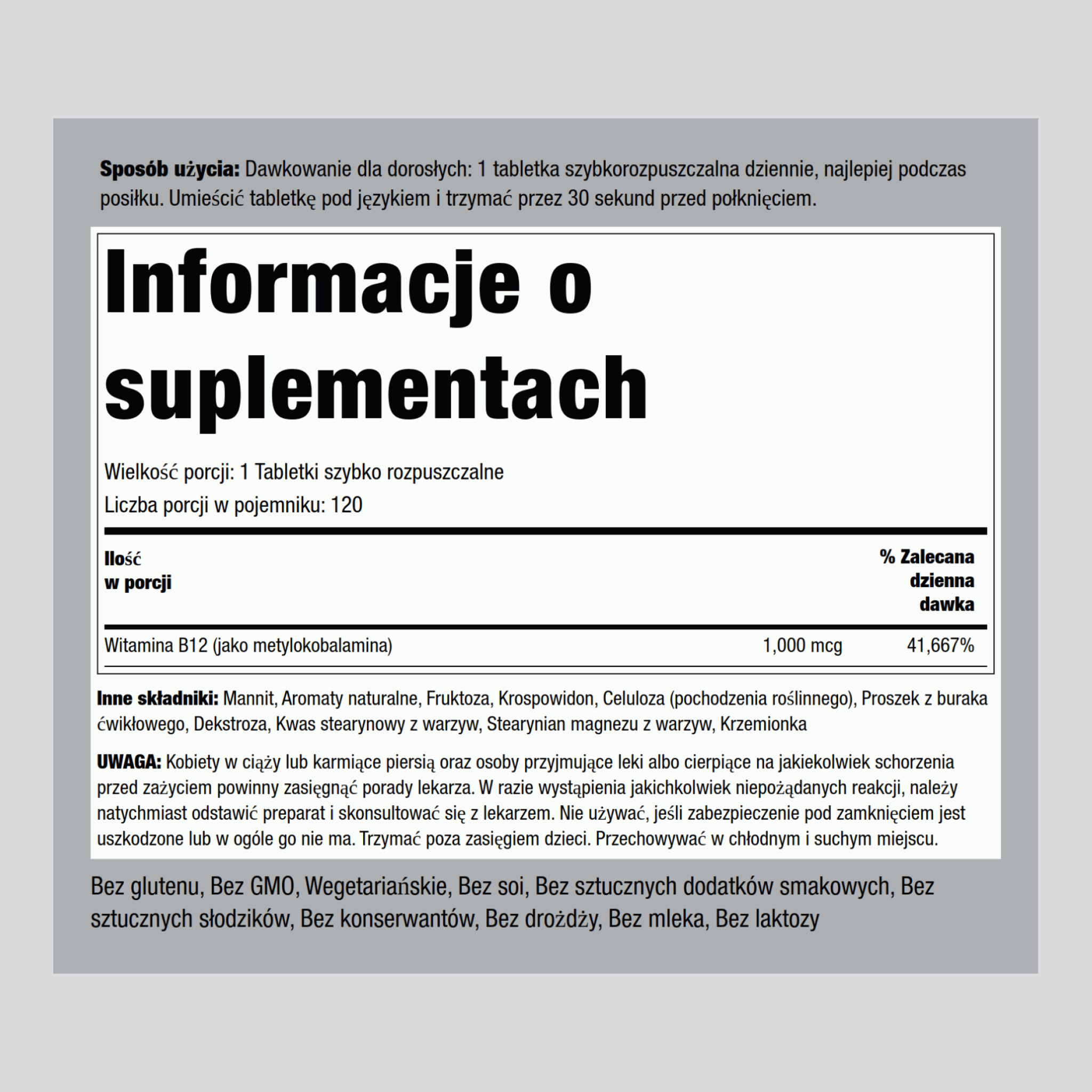 Metylokobalmina B-12 (podjęzykowo) 1000 mcg 120 Tabletki szybko rozpuszczające się     