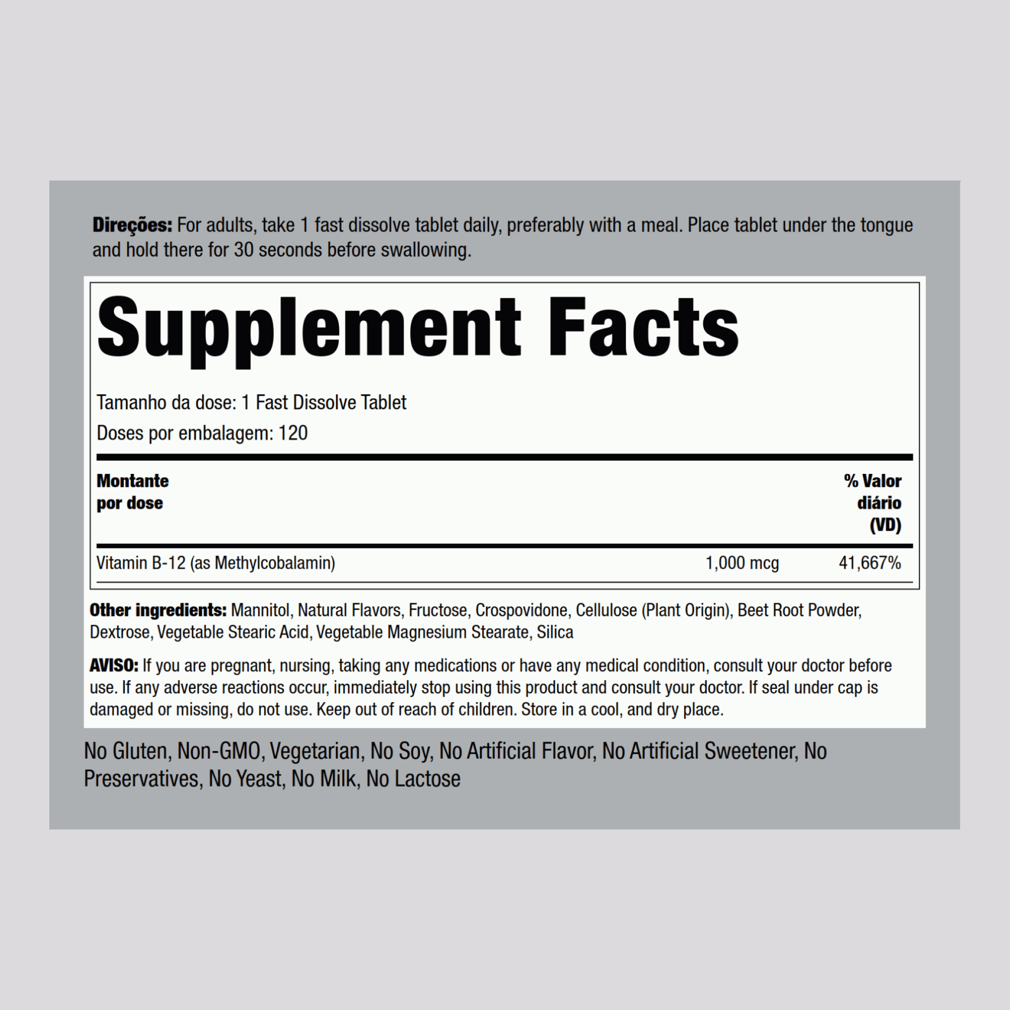 Metilcobalamina B12 (sublingual) 1000 mcg 120 Comprimidos de dissolução rápida     