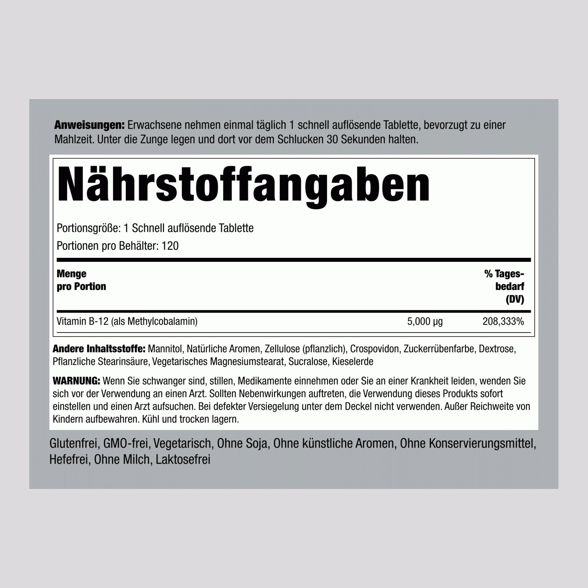 Methylcobalamin B-12 (sublingual),  5000 µg 120 Schnell lösliche Tabletten 2 Flaschen