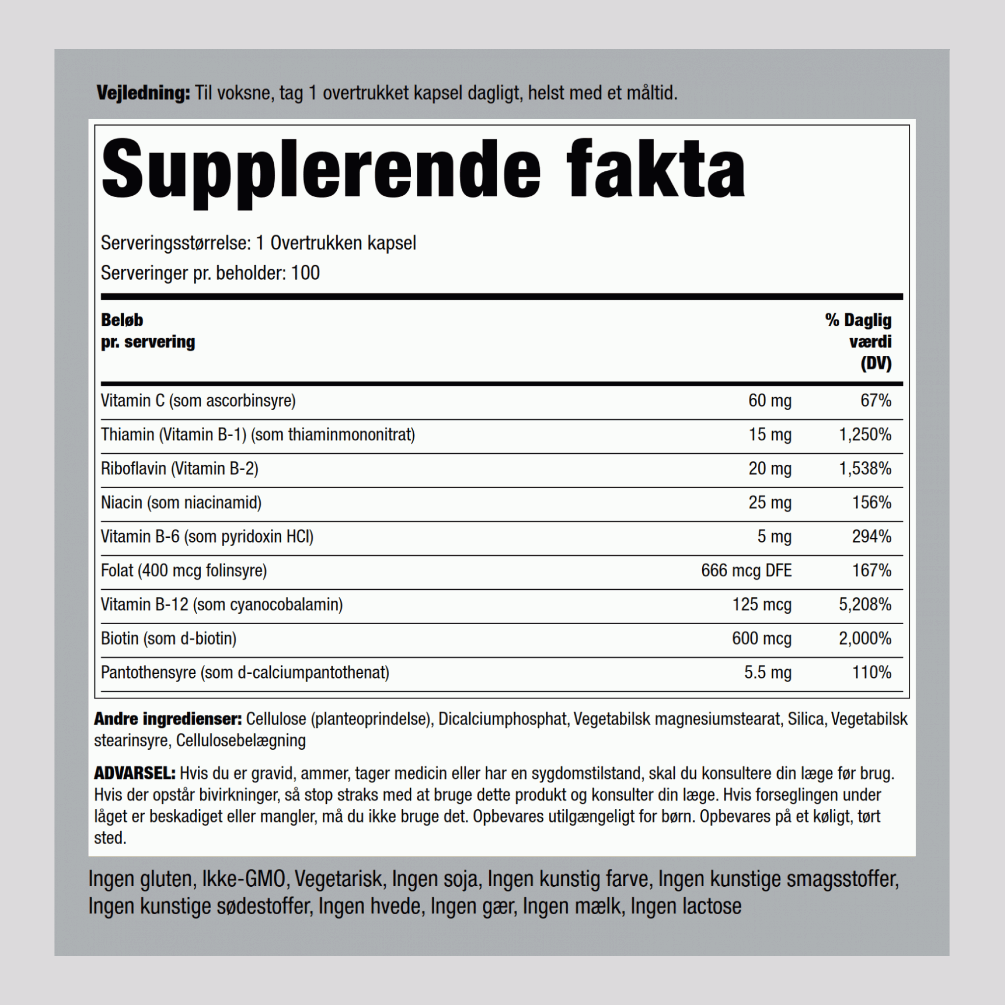 B-Complex plus vitamin C tidsbestemt frigivelse 100 Overtrukne kapsler       