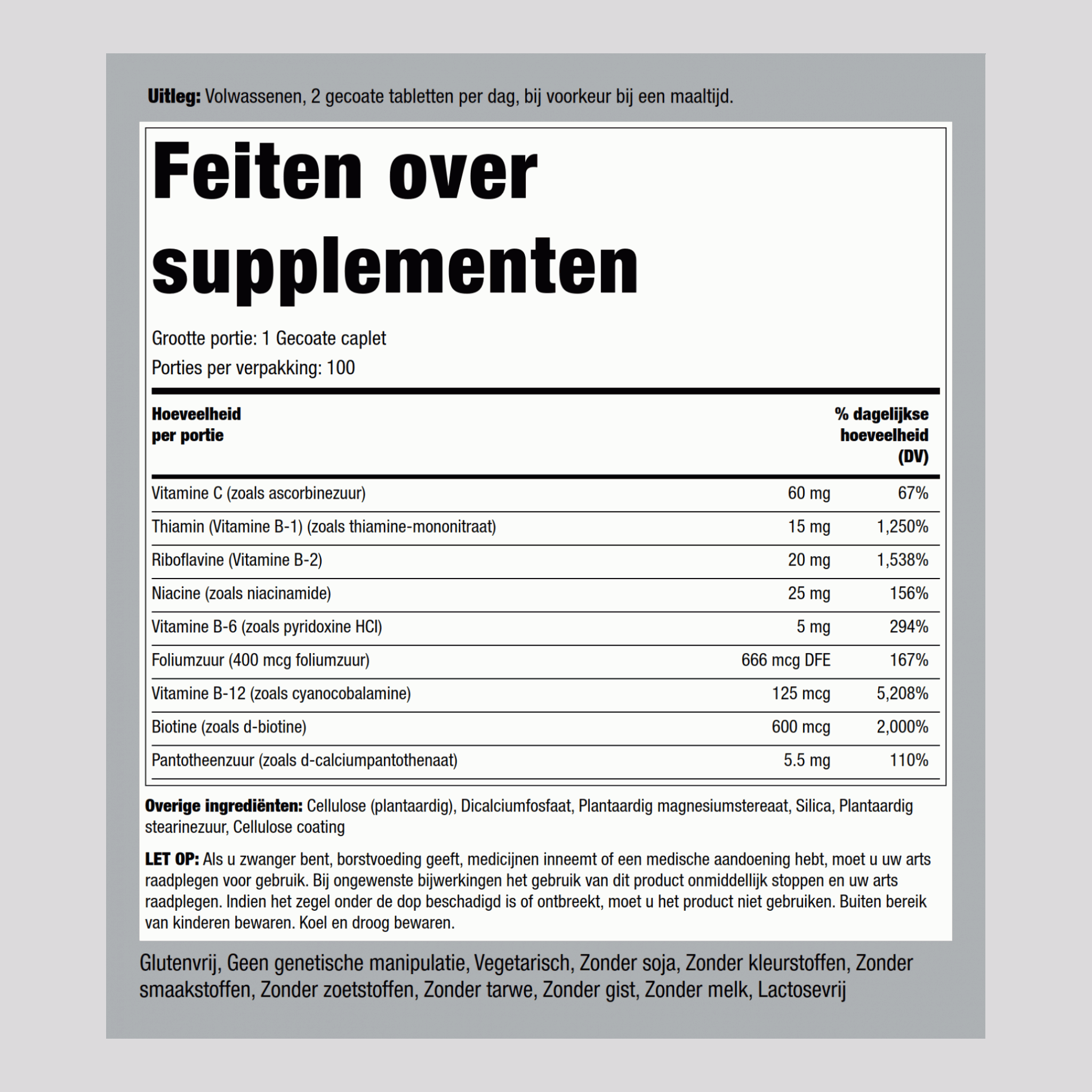 B-Complex plus vitamine C-afgifte 100 Gecoate capletten       