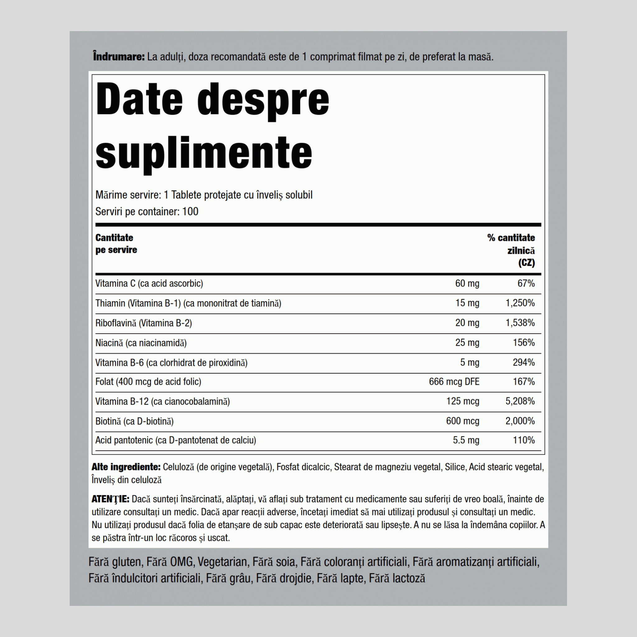 B-Complex plus vitamina C cu eliberare întârziată 100 Tablete cu înveliş solubil protejate       