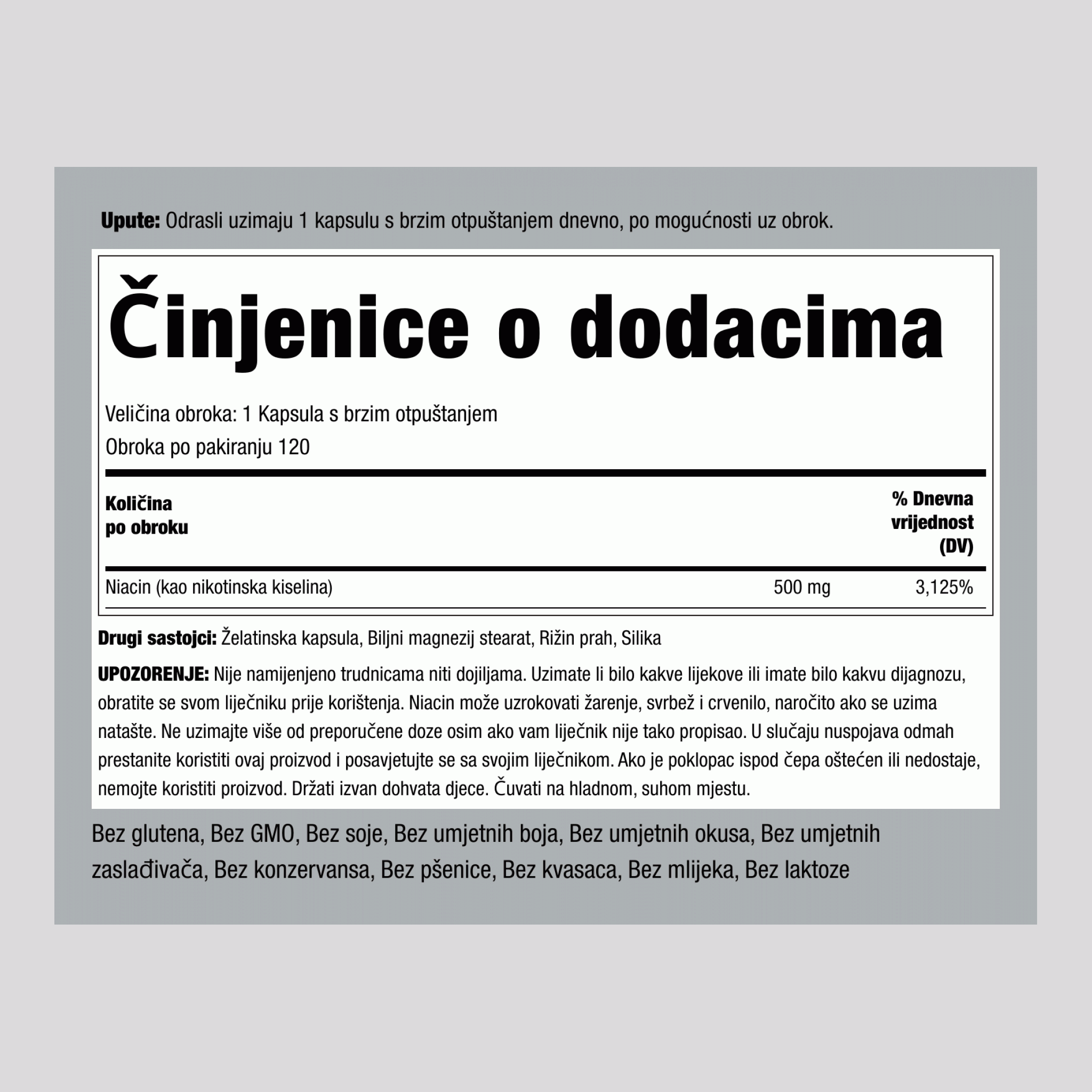 Niacin  500 mg 120 Kapsule s brzim otpuštanjem   