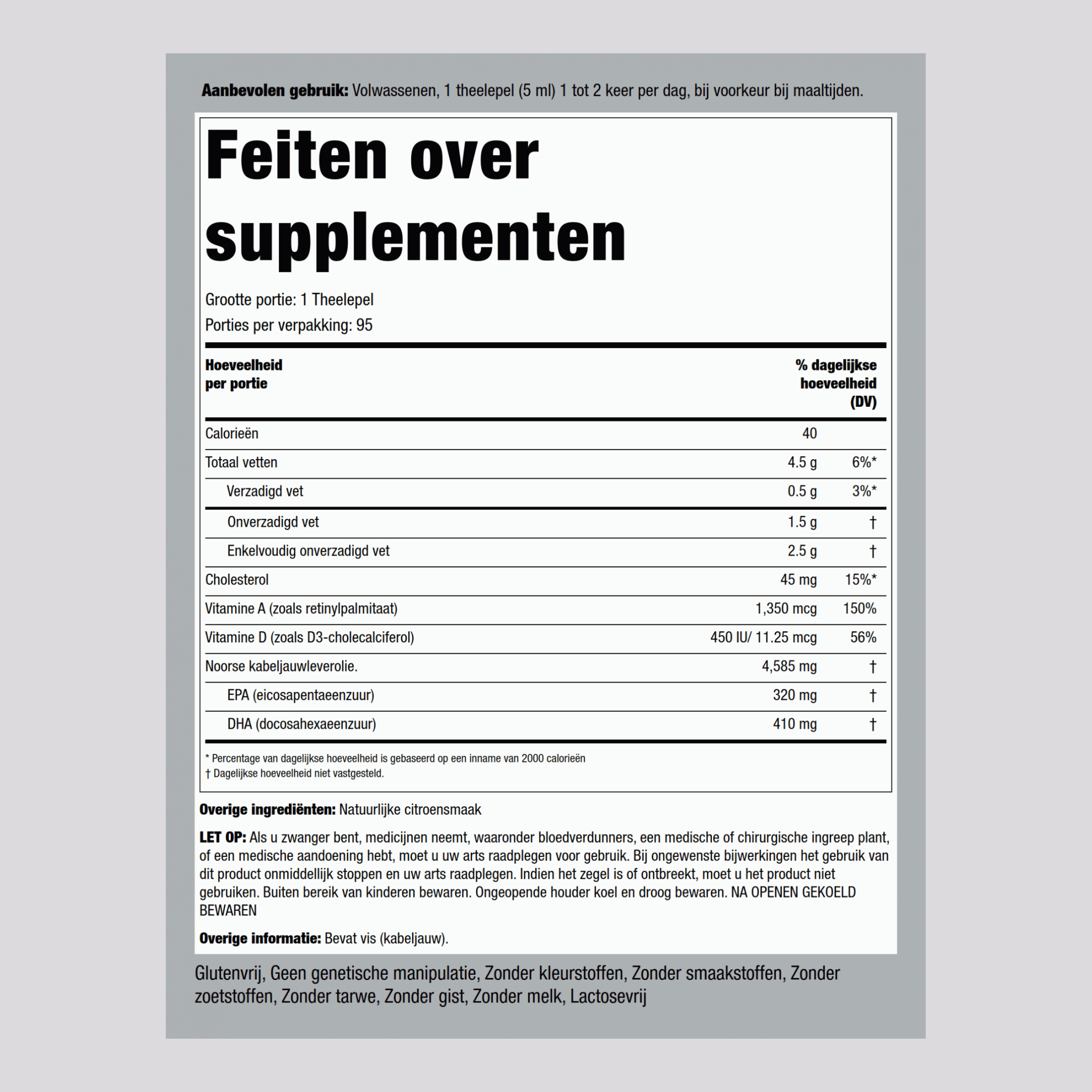 Engelvaer Noorse kabeljauwleverolie (natuurlijke citroensmaak) 16 fl oz 473 mL Fles    