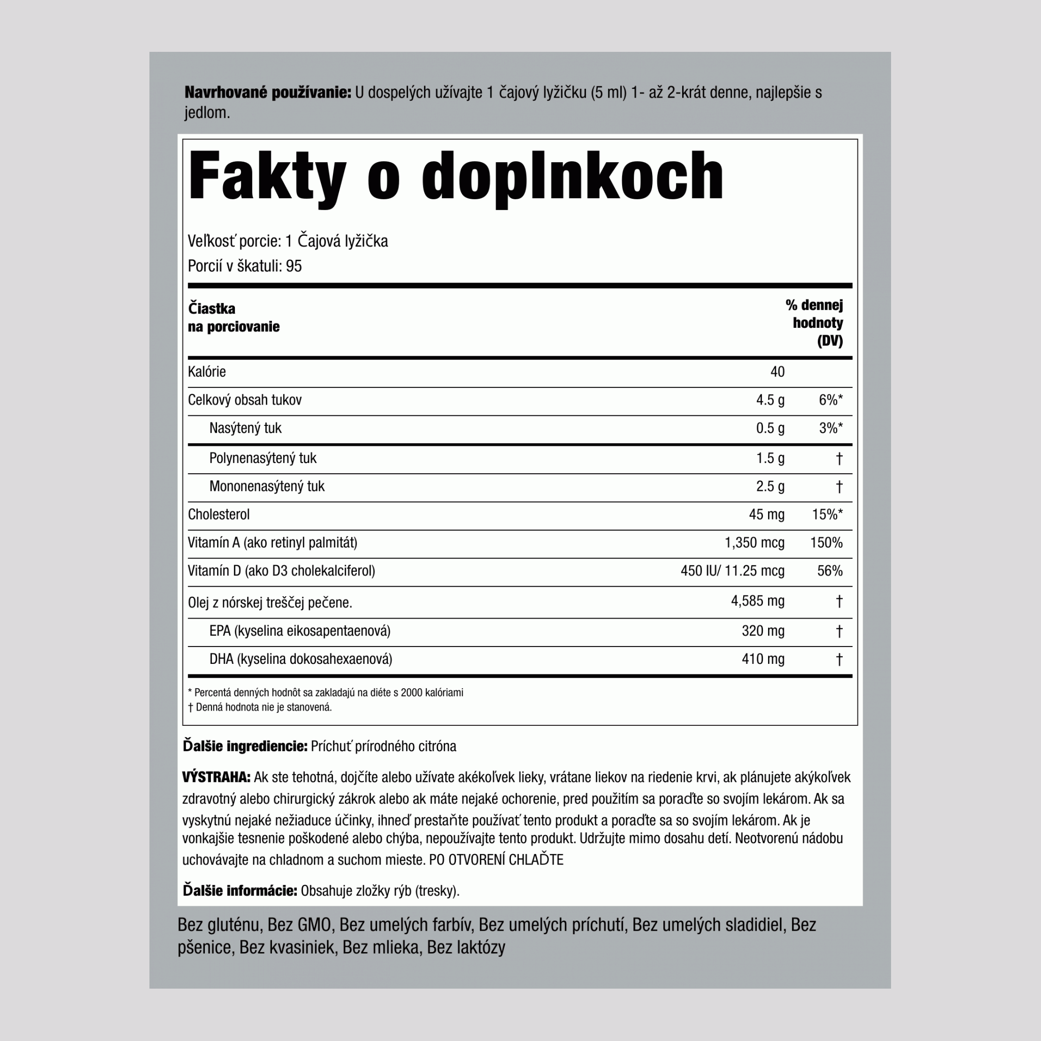 Engelvaer Nórsky olej z treščej pečene (prírodná citrónová príchuť) 16 fl oz 473 ml Fľaša    