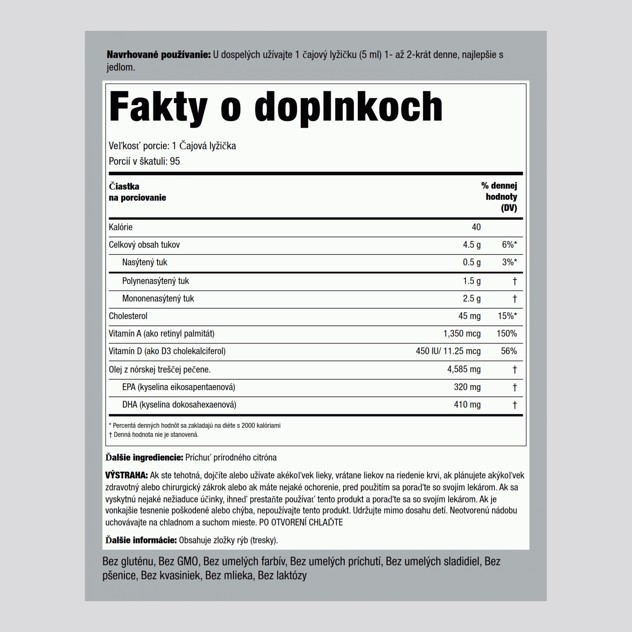 Engelvaer Nórsky olej z treščej pečene (prírodná citrónová príchuť) 16 fl oz 473 ml Fľaša    