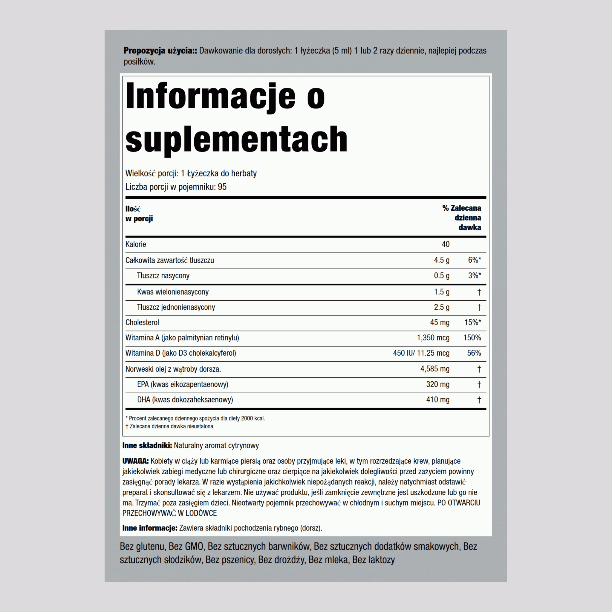 Norweski olej z wątroby dorsza Engelvaer (aromat naturalny cytrynowy) 16 Uncje sześcienne 473 ml Butelka    