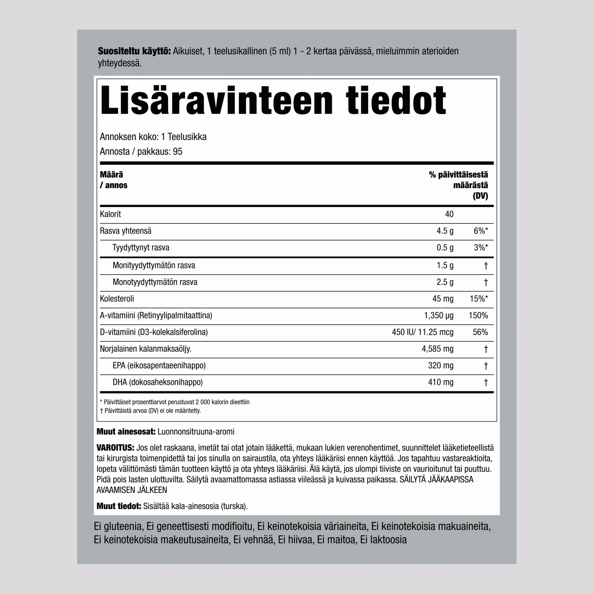 Engelvaer norjalainen kalanmaksaöljy (sitruunan makuinen) 16 fl oz 473 ml Pullo 3 Pulloa 