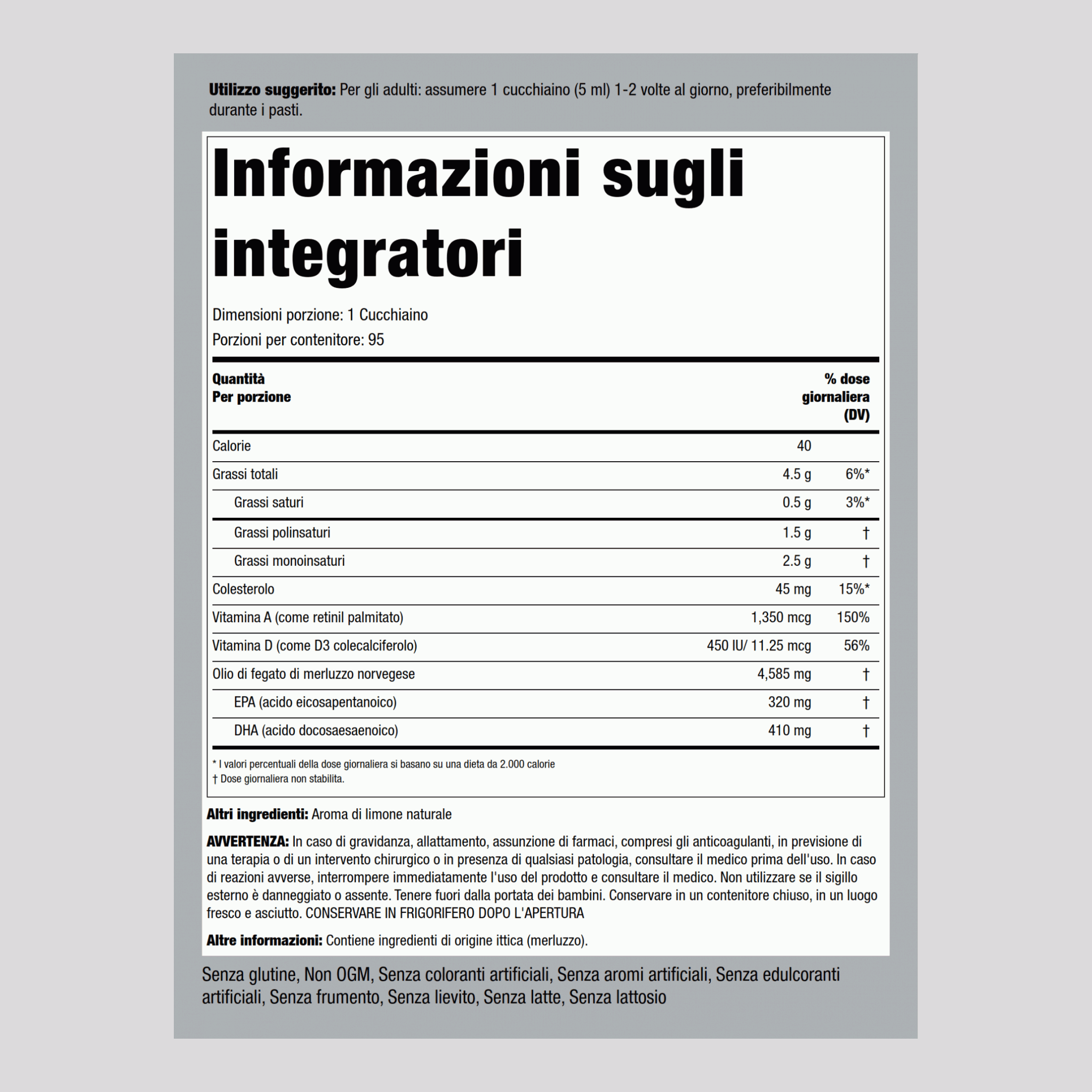 Olio di fegato di merluzzo norvegese di Engelvaer (al gusto di limone) 16 fl oz 473 ml Bottiglia 3 Bottiglie 