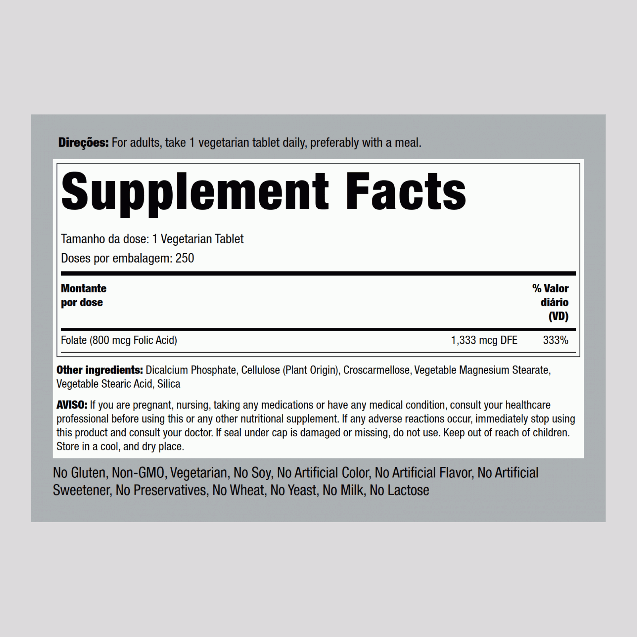 Ácido fólico  800 mcg 250 Comprimidos     