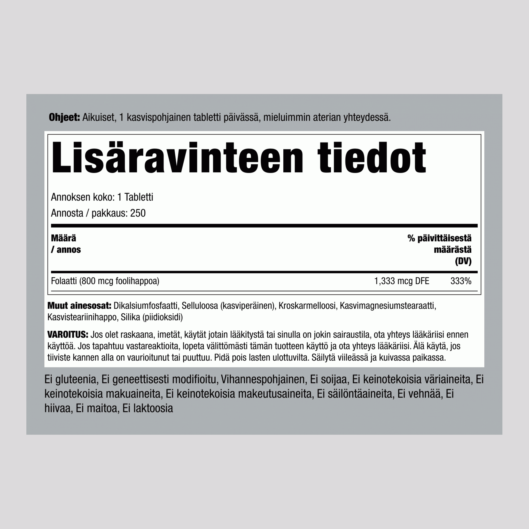 Foolihappo 800 μg 250 Tabletit 2 Pulloa   