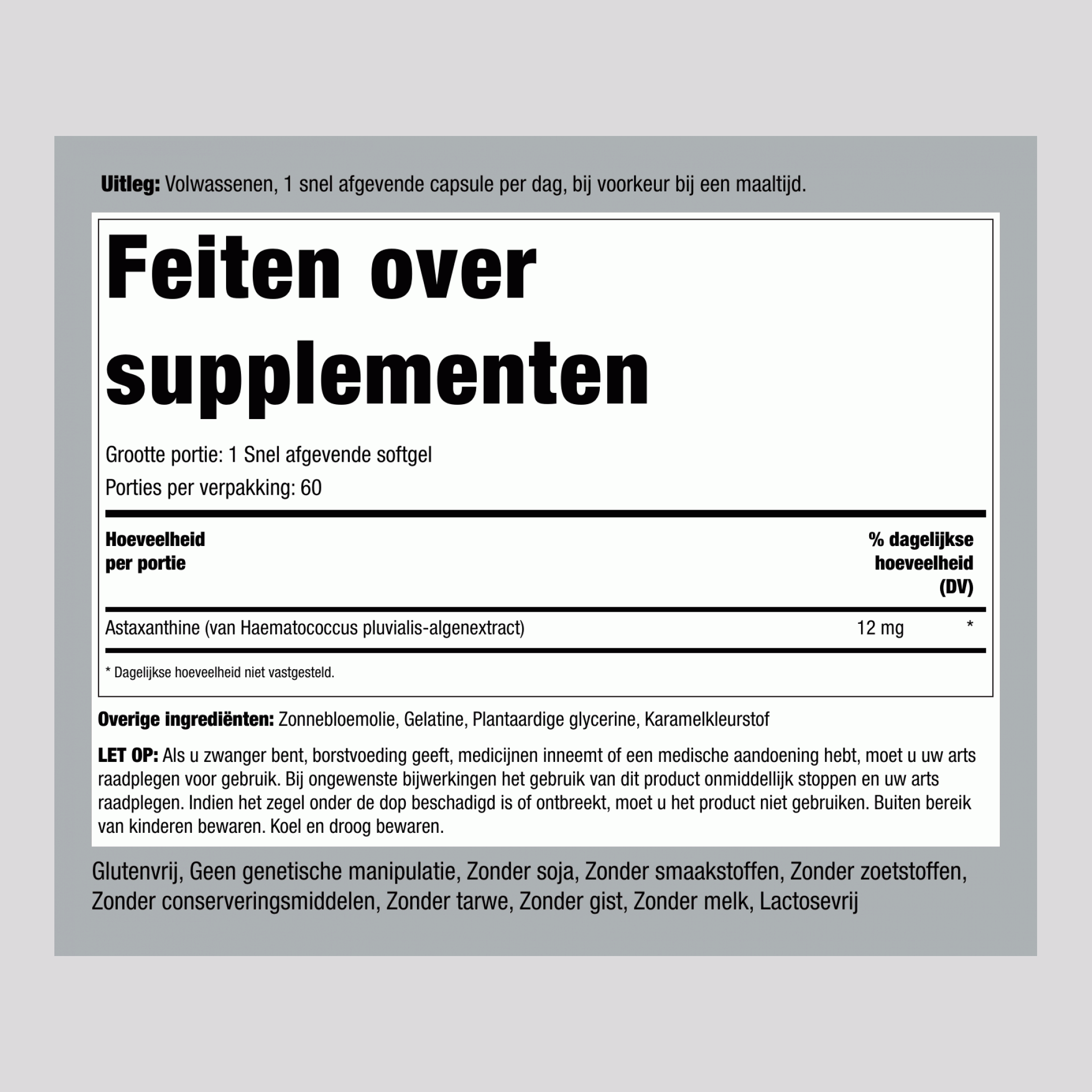Astaxanthine,  12 mg 60 Snel afgevende softgels 2 Flessen