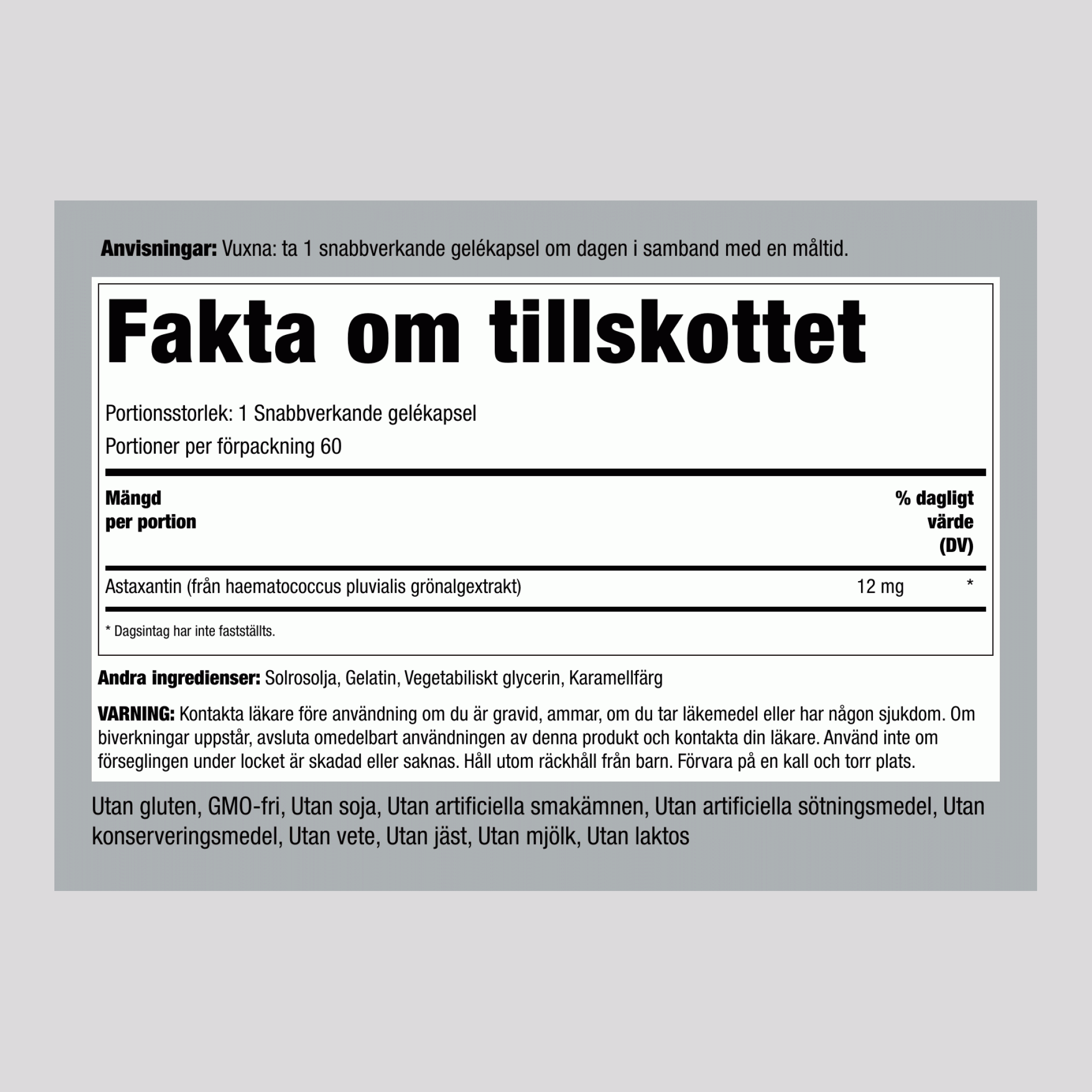 Astaksantin,  12 mg 60 Kapsule iz mehkega gela s hitrim sproščanjem 2 Steklenice