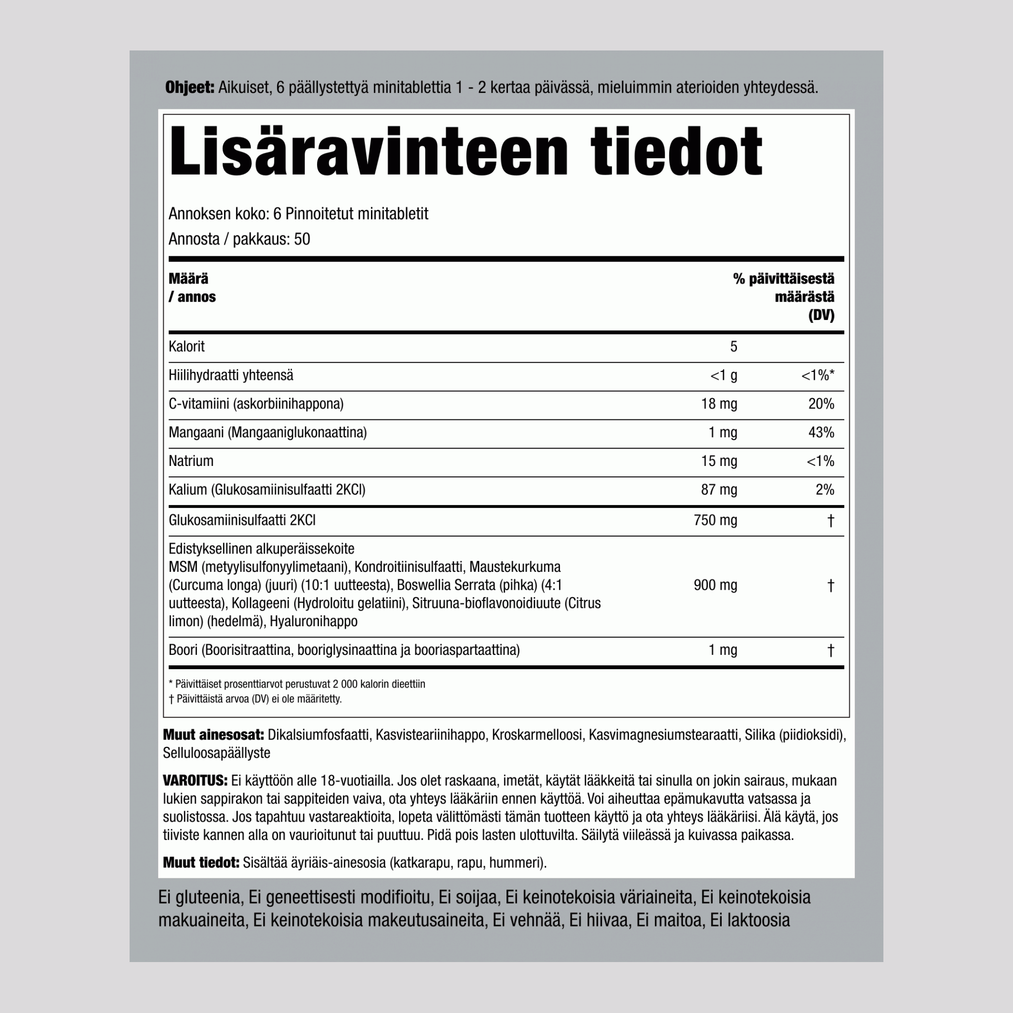 Glukosamiini-kondroitiini-MSM Plus ‑minitabletit 300 Pinnoitetut minitabletit       