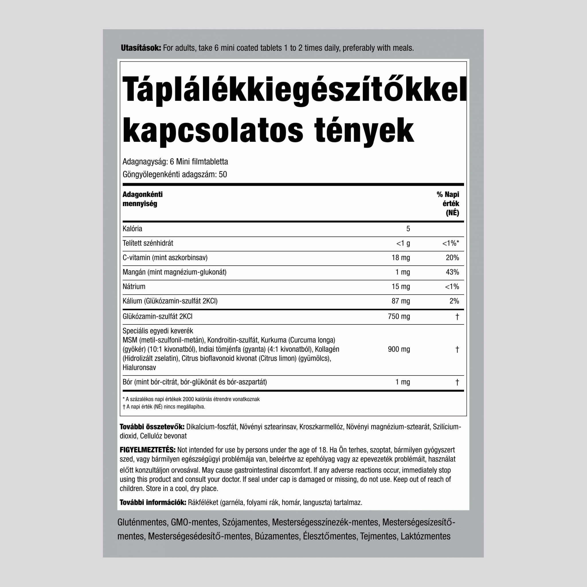 Speciális minitabletták – glükózamin-kondroitin MSM plusz 300 Mini filmtabletta       