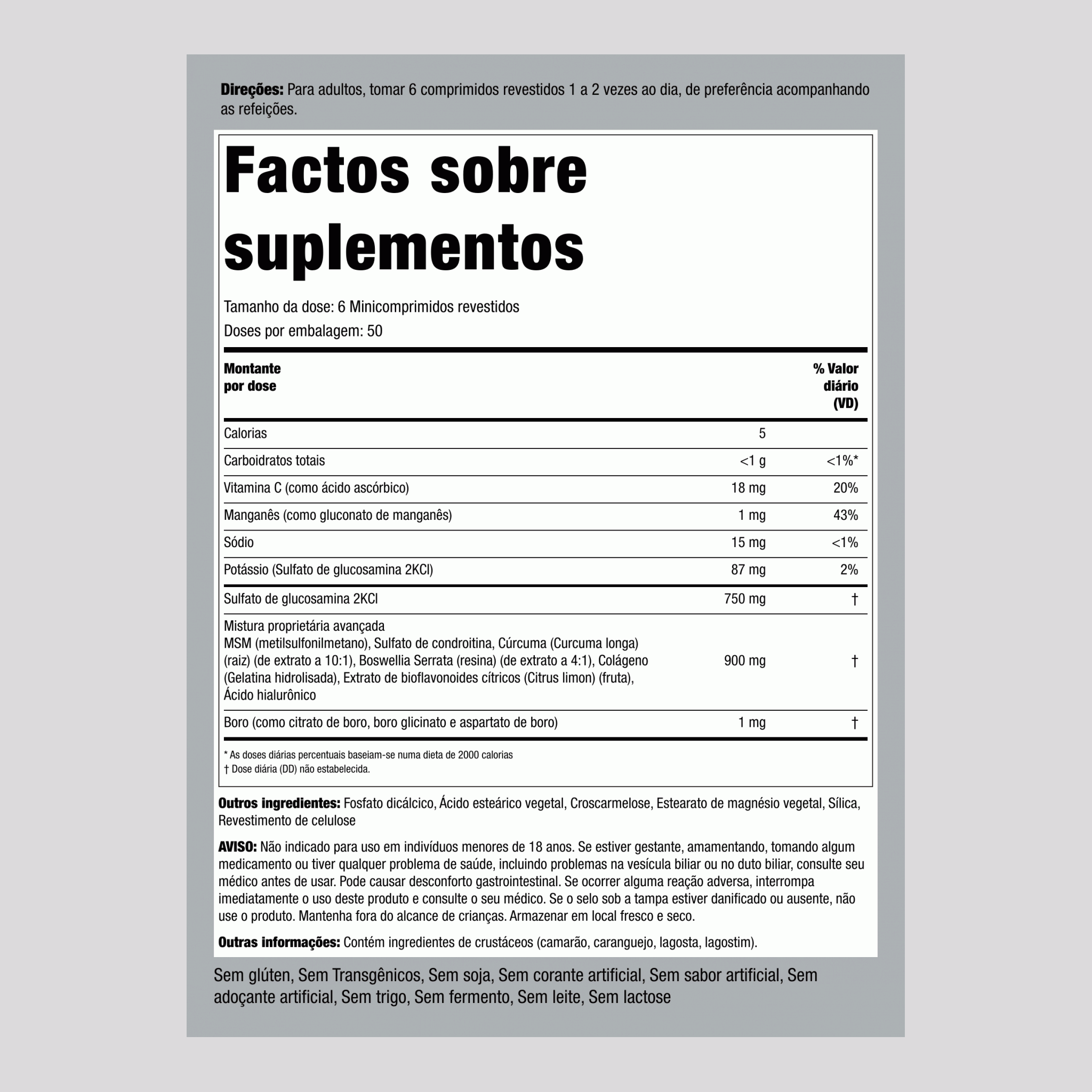 Minicomprimidos de glucosamina condroitina MSM Plus avançada 300 Minicomprimidos revestidos       