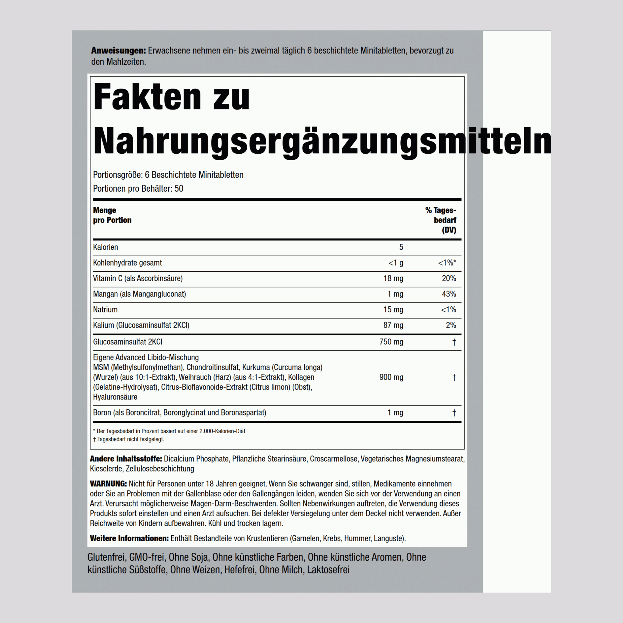 Modernstes Glucosamin-Chondroitin MSM Plus ‒ Mini-Tabs 300 Beschichtete Minitabletten       