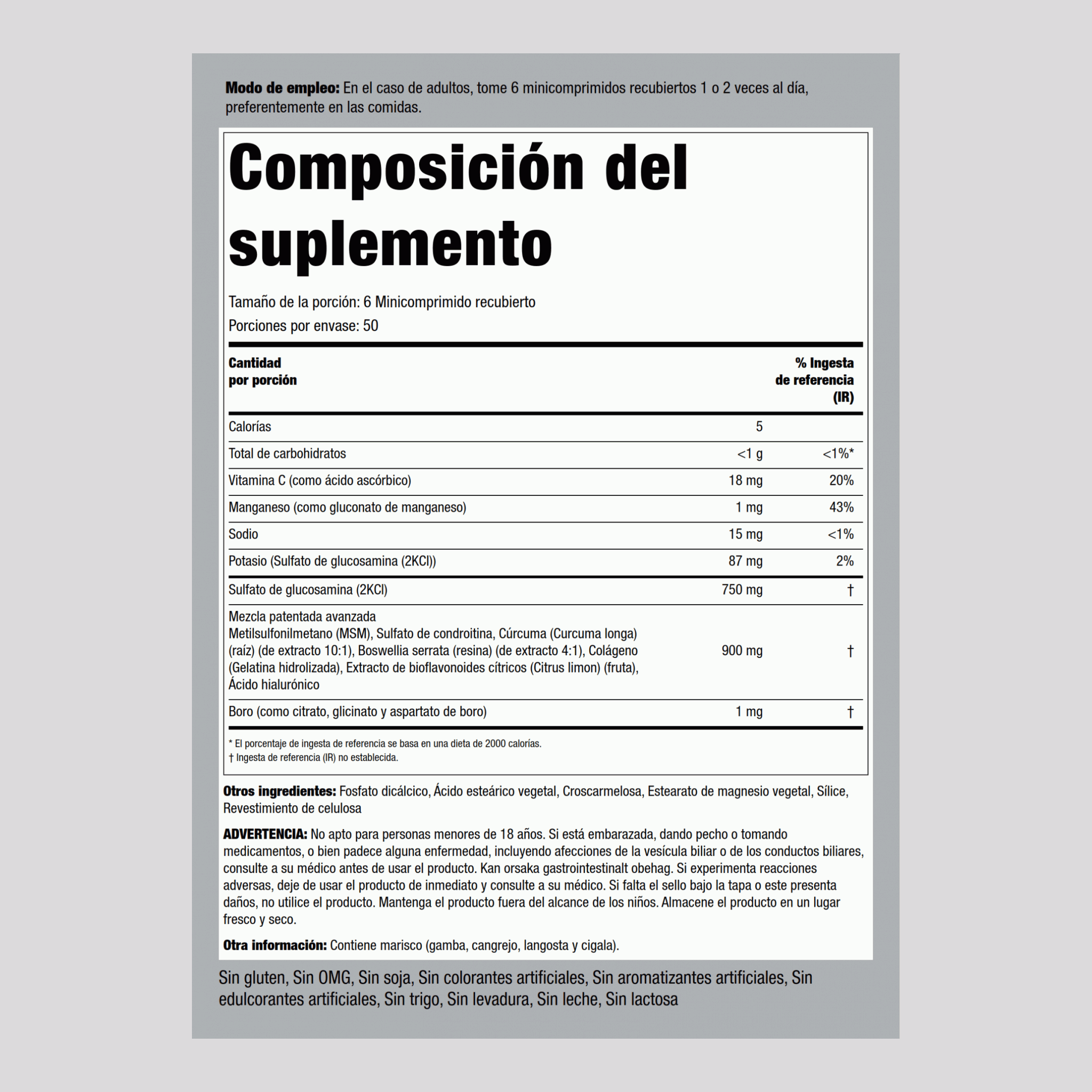 Glucosamina, condroitina, MSM Plus avanzada en minipastillas 300 Minicomprimido recubierto       