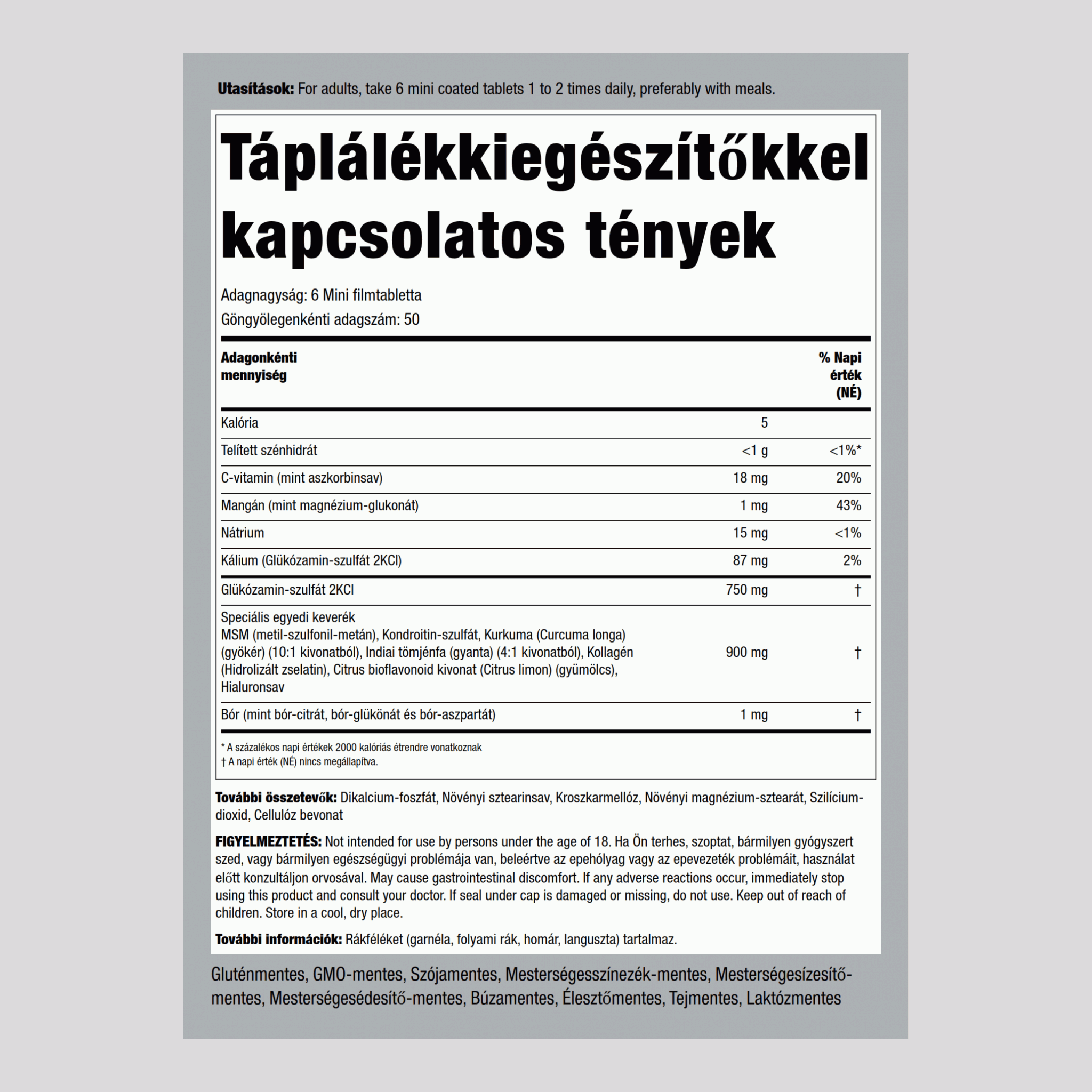 Speciális minitabletták – glükózamin-kondroitin MSM plusz 300 Mini filmtabletta       