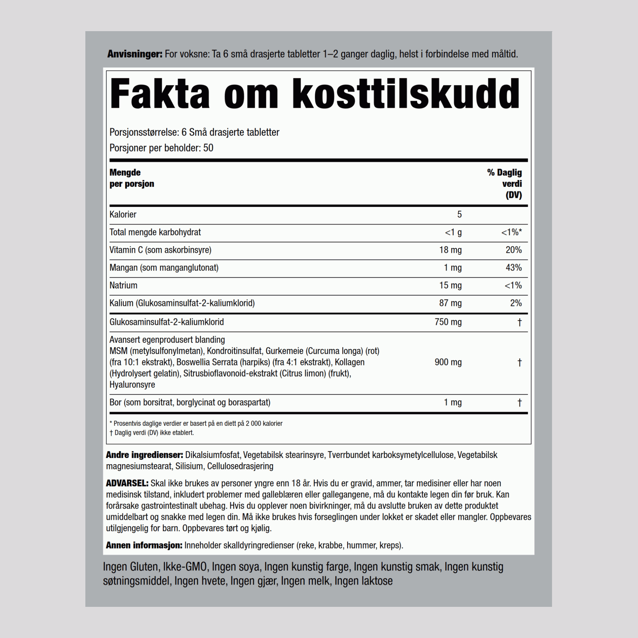 Avanserte Glucosamin Chondroitin MSM Plus-minitabletter 300 Små drasjerte tabletter       