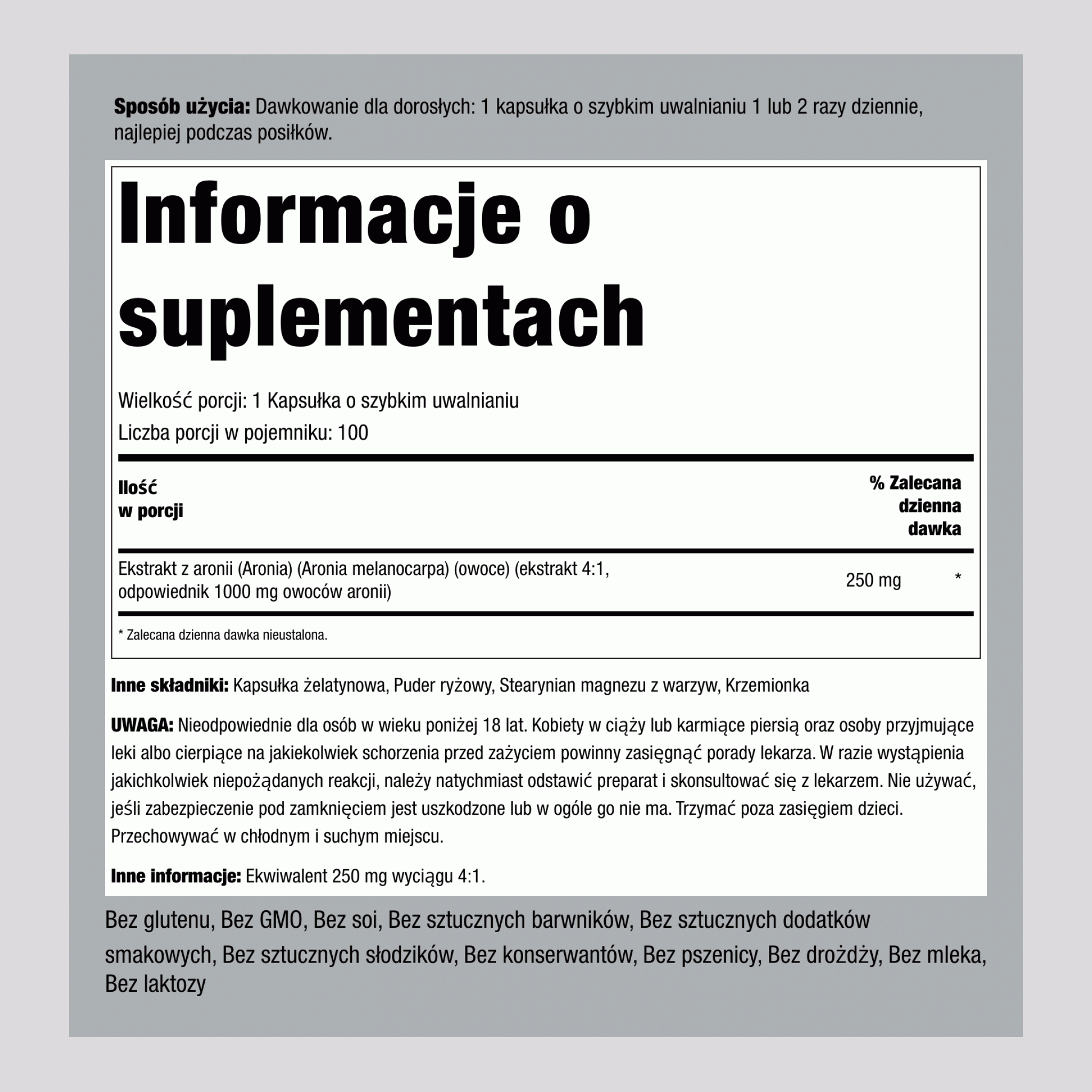 Aronia  1000 mg 100 Kapsułki o szybkim uwalnianiu     