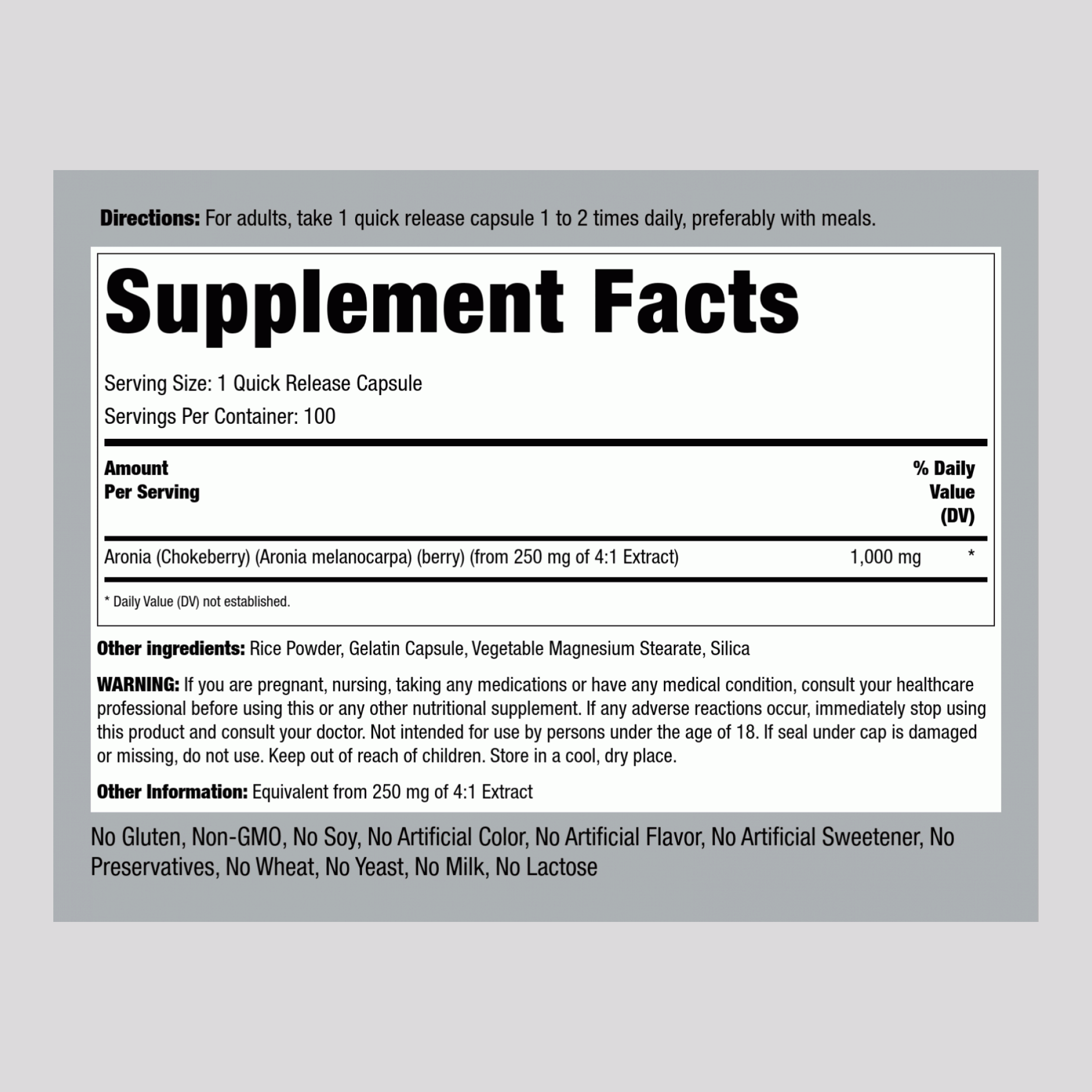 Aronia (Chokeberry), 1000 mg, 100 Quick Release Capsules