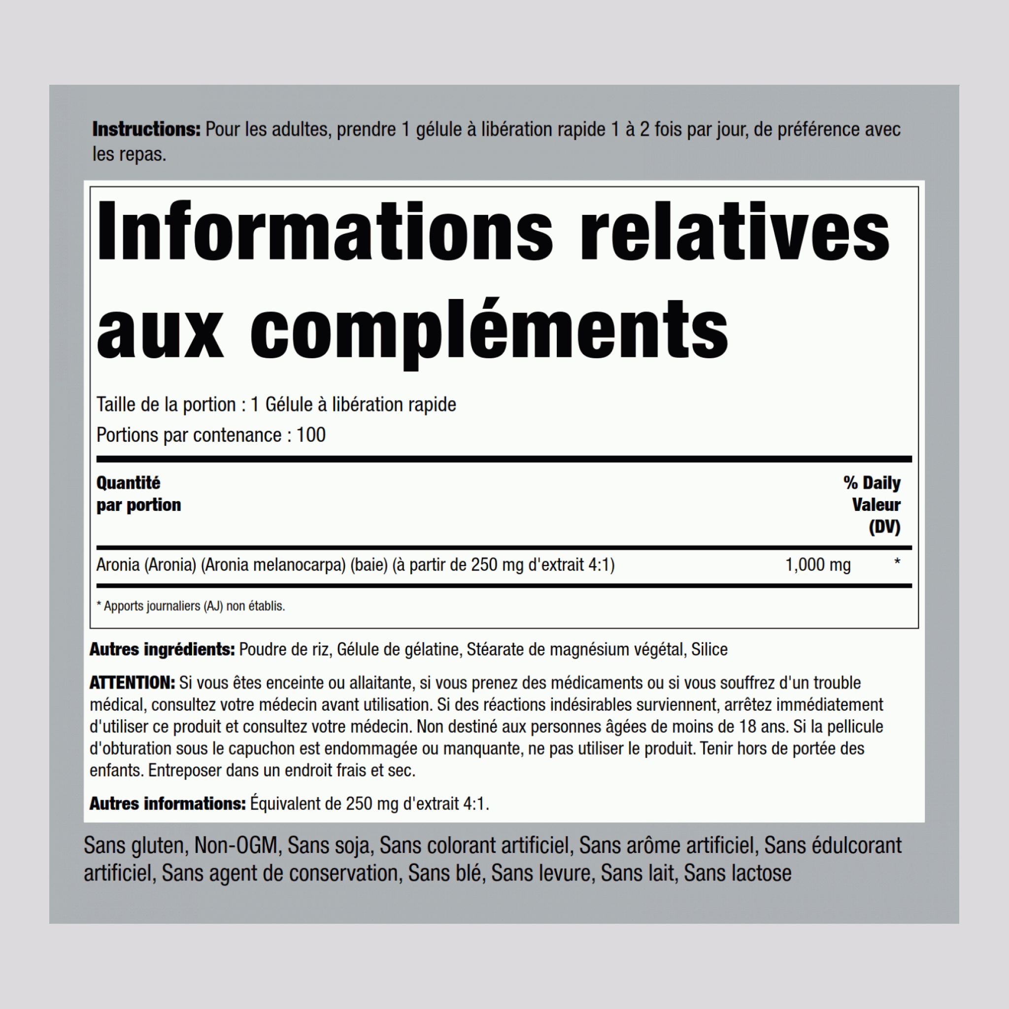 Aronia (aronia) 1000 mg 100 Gélules à libération rapide     