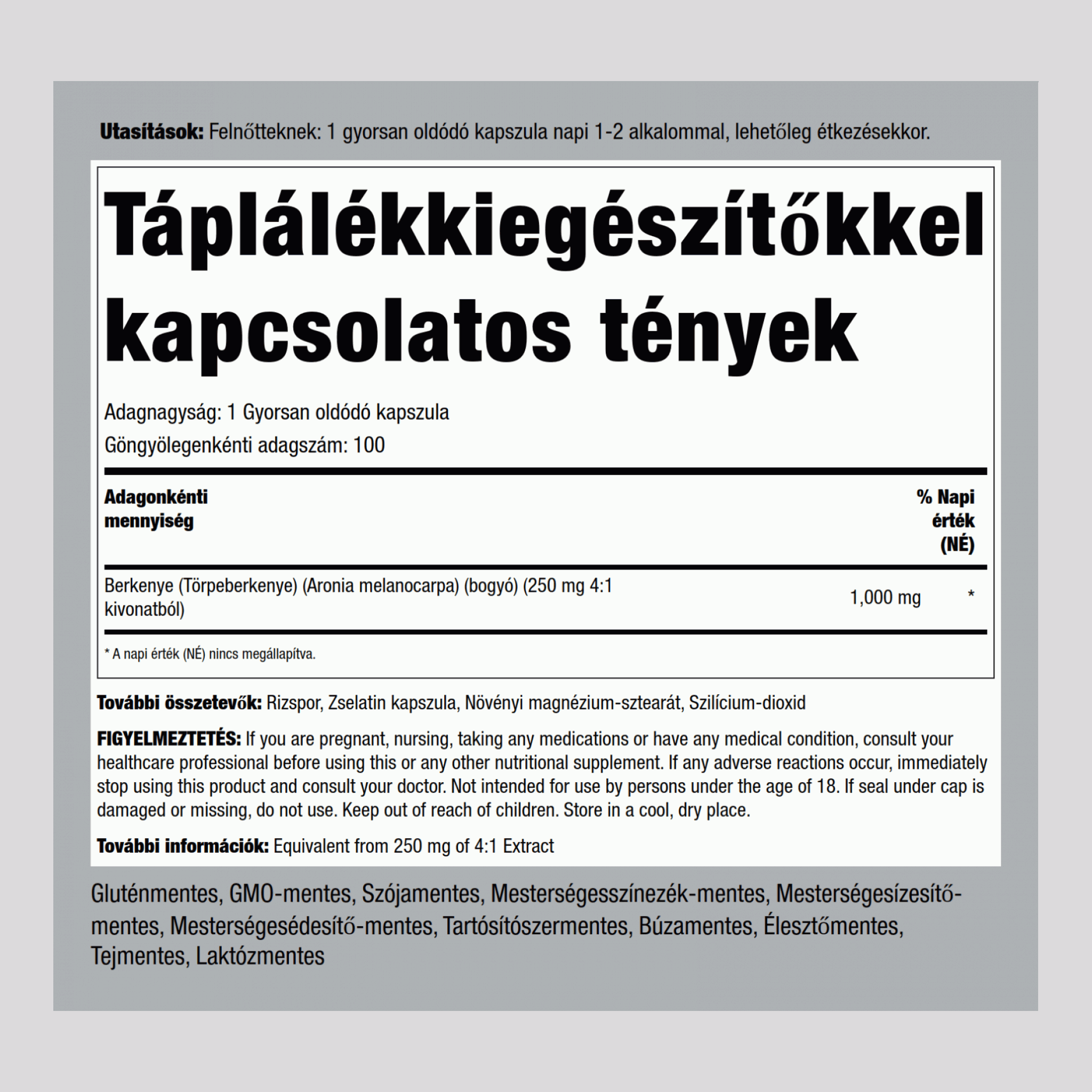 Aronia (aronia),  1000 mg 100 Gélules à libération rapide 2 Bouteilles