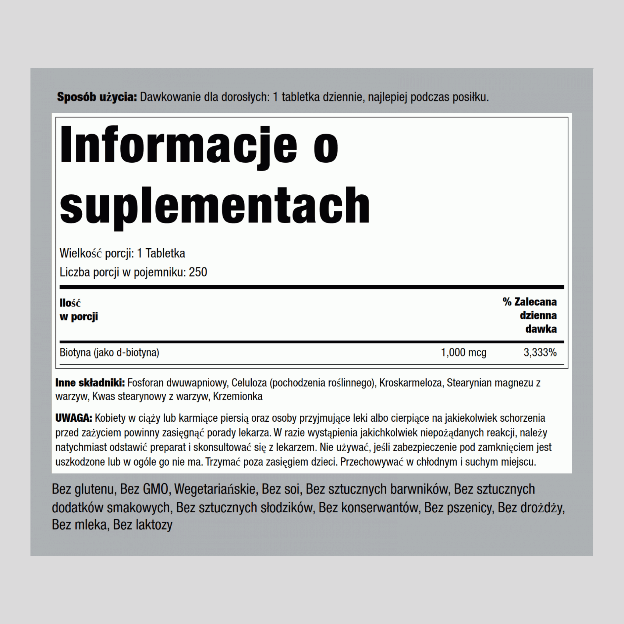 Biotyna  1000 mcg 250 Tabletki     