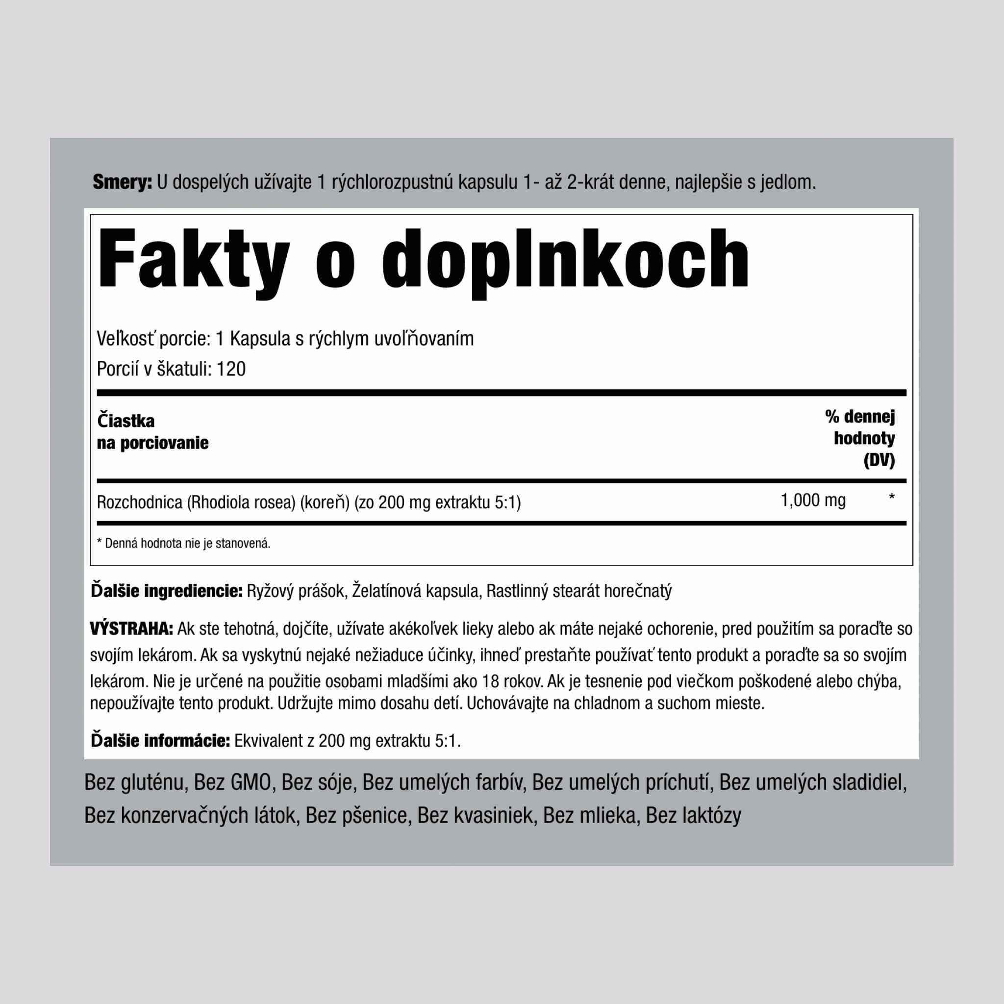 Rozchodnica ružová ,  1000 mg 120 Kapsule s rýchlym uvoľňovaním 2 Fľaše